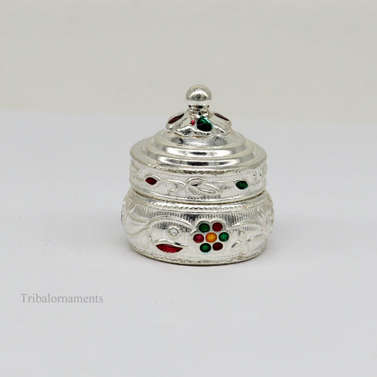 Solid sterling silver unique antique design handmade brides eyes kajal box, surma box, kumkum sindur box, small trinket box article stb240 - TRIBAL ORNAMENTS