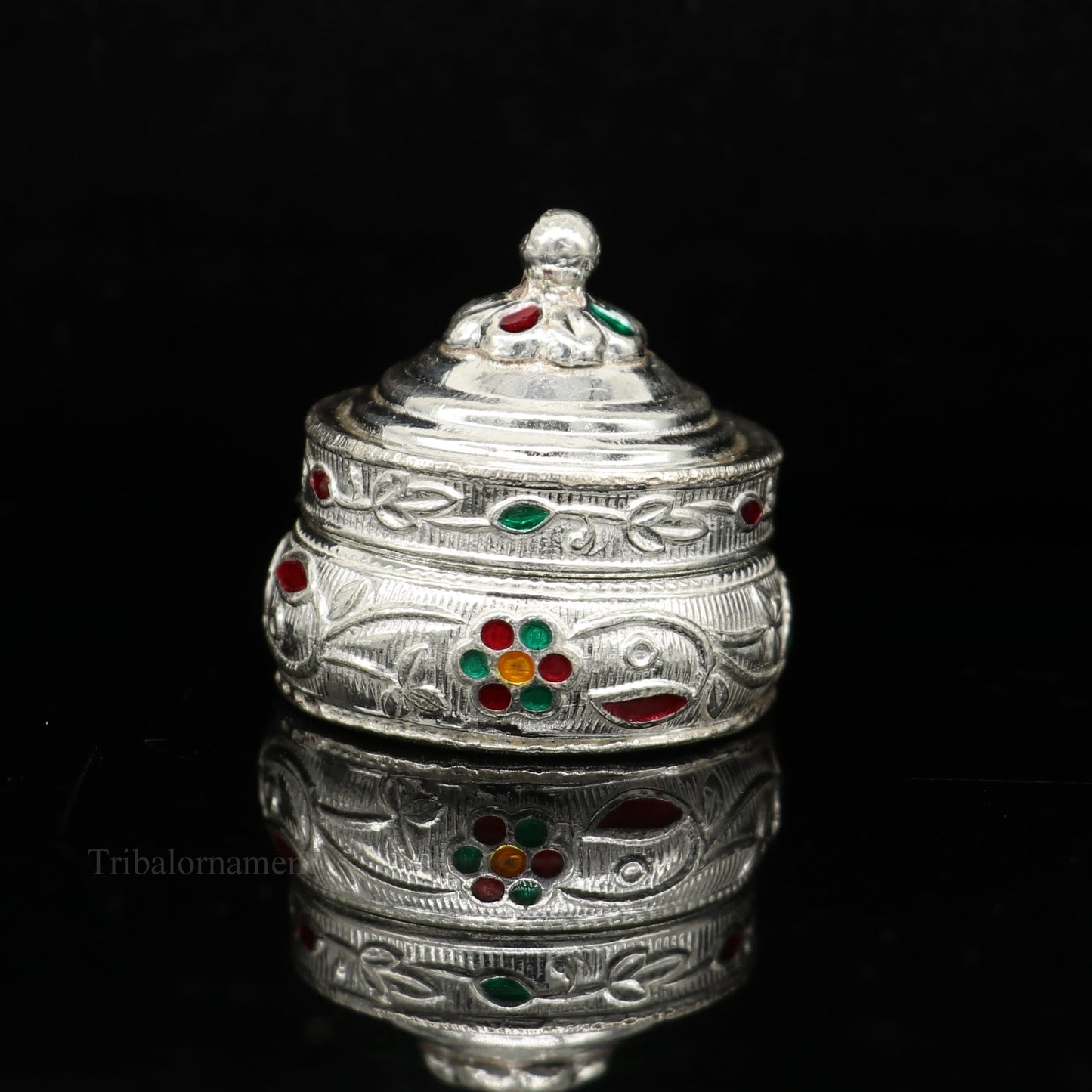 Solid sterling silver unique antique design handmade brides eyes kajal box, surma box, kumkum sindur box, small trinket box article stb240 - TRIBAL ORNAMENTS