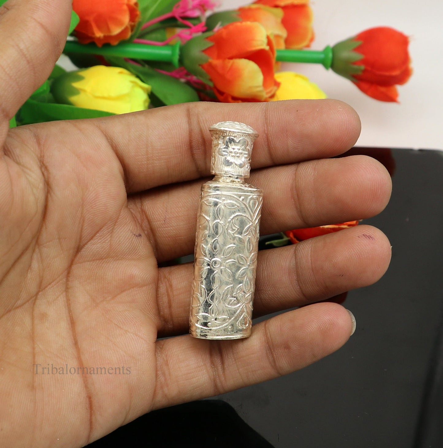 Vintage floral design royal bridal queen style sterling silver trinket box, container box, sindur/kumkum box, Vermilion bridal art stb258 - TRIBAL ORNAMENTS