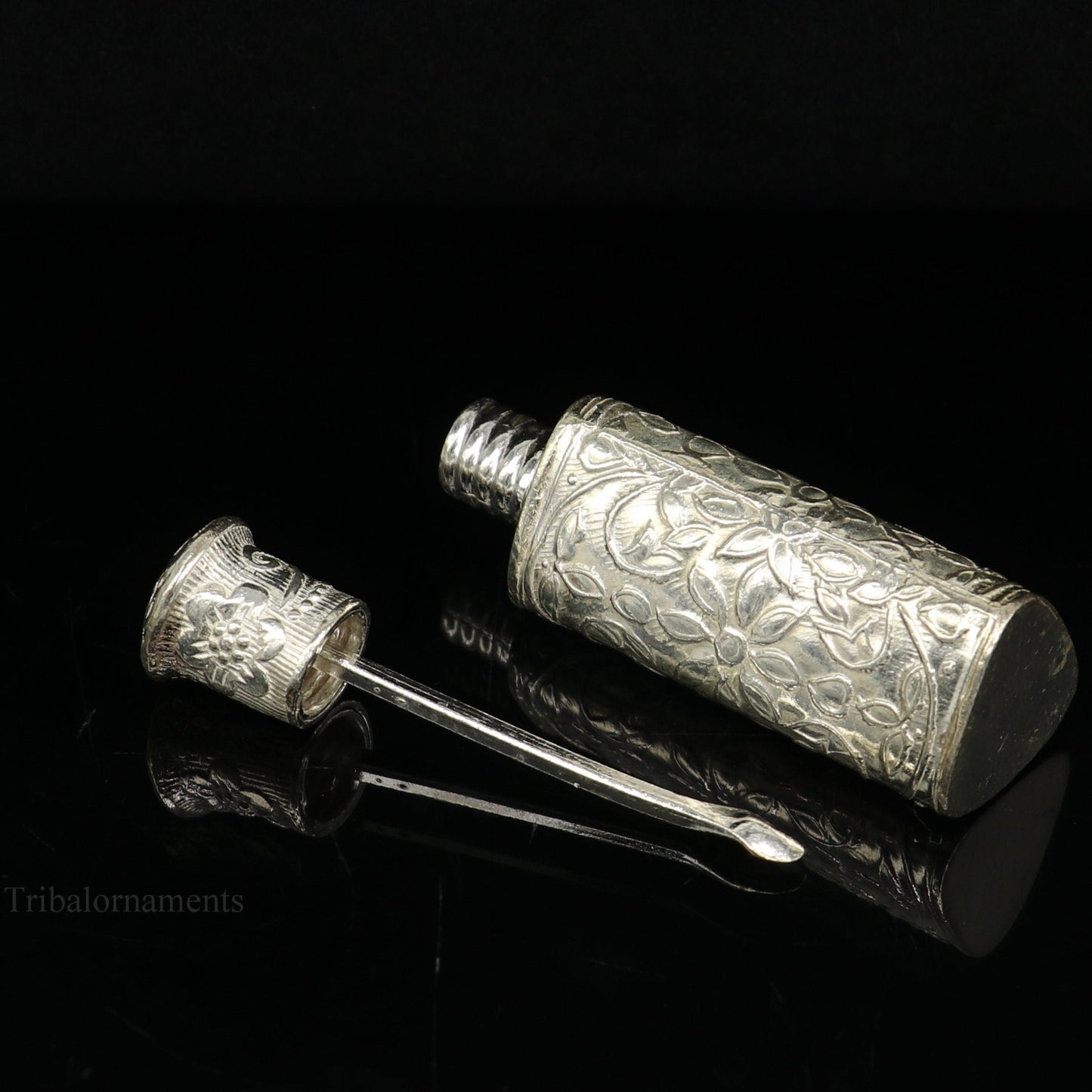 Vintage floral design royal bridal queen style sterling silver trinket box, container box, sindur/kumkum box, Vermilion bridal art stb258 - TRIBAL ORNAMENTS