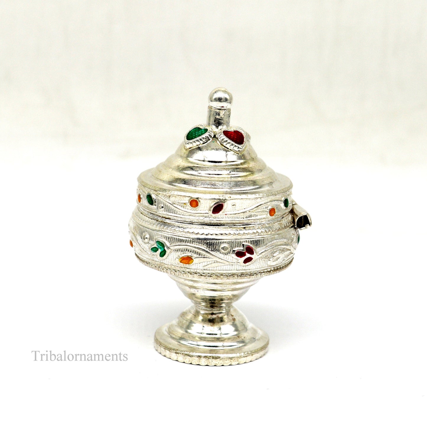 Solid sterling silver vintage royal designer handmade brides eyes kajal box, surma box, kumkum sindur box, small trinket box article stb234 - TRIBAL ORNAMENTS