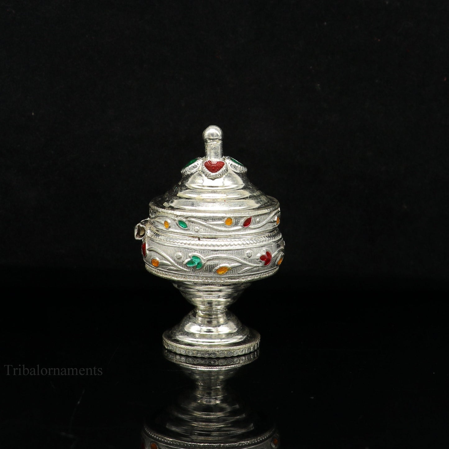 Solid sterling silver vintage royal designer handmade brides eyes kajal box, surma box, kumkum sindur box, small trinket box article stb234 - TRIBAL ORNAMENTS