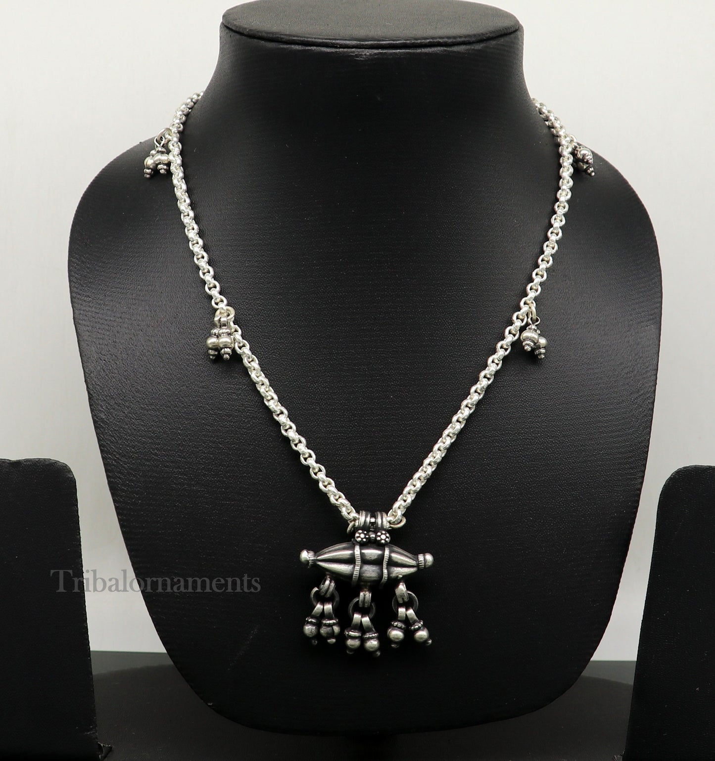 Vintage antique design 925 sterling silver handmade Mangalsutra style 25" long necklace, gorgeous pendant, best tribal ethnic jewelry set265 - TRIBAL ORNAMENTS