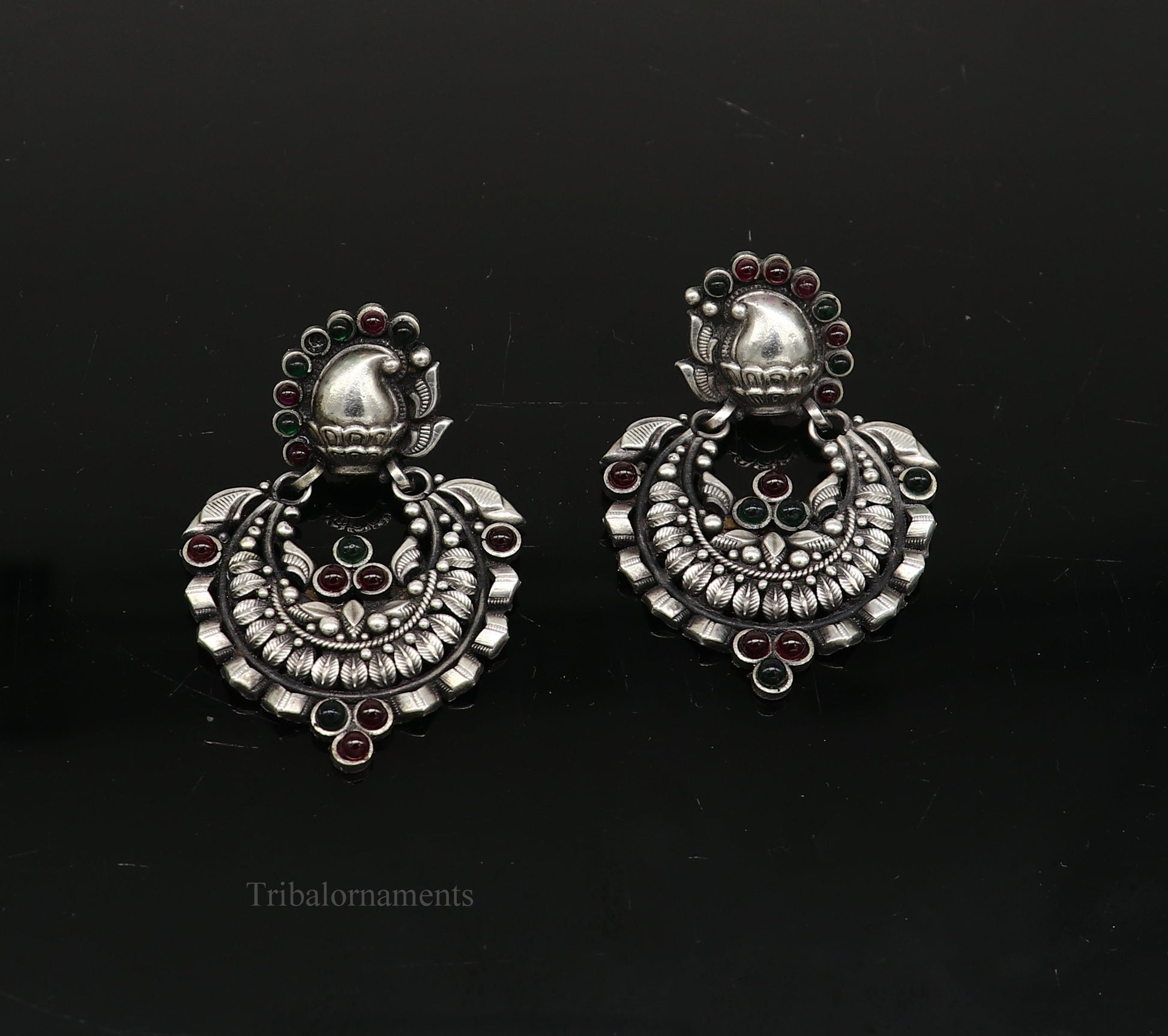 925 sterling silver handmade traditional stylish wedding brides drop dangle stud earring best gifting customized stone work jewelry s950 - TRIBAL ORNAMENTS