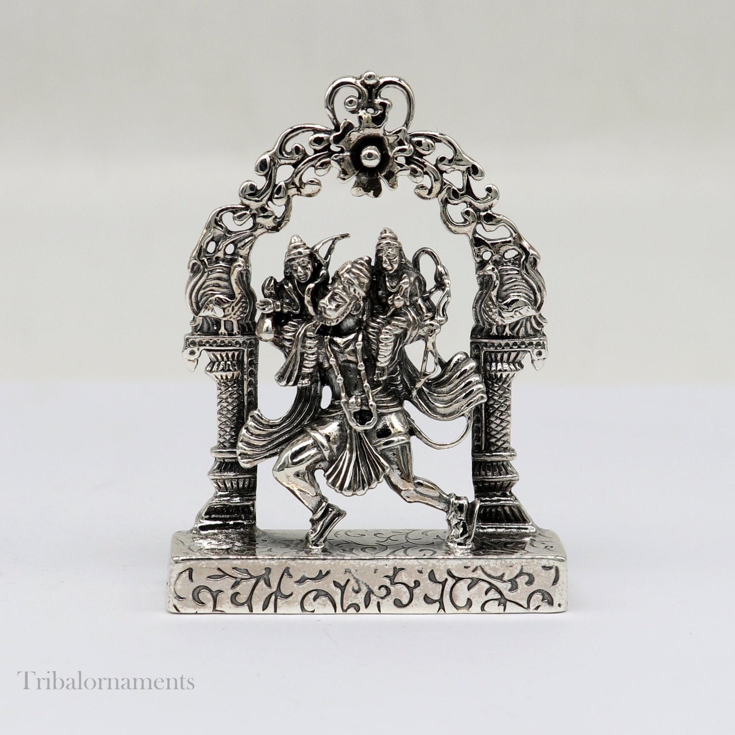 925 sterling silver handmade Divine Hindu god Hanuman with Rama and Laxman blessing Statue, amazing Divine figurine puja article art174 - TRIBAL ORNAMENTS