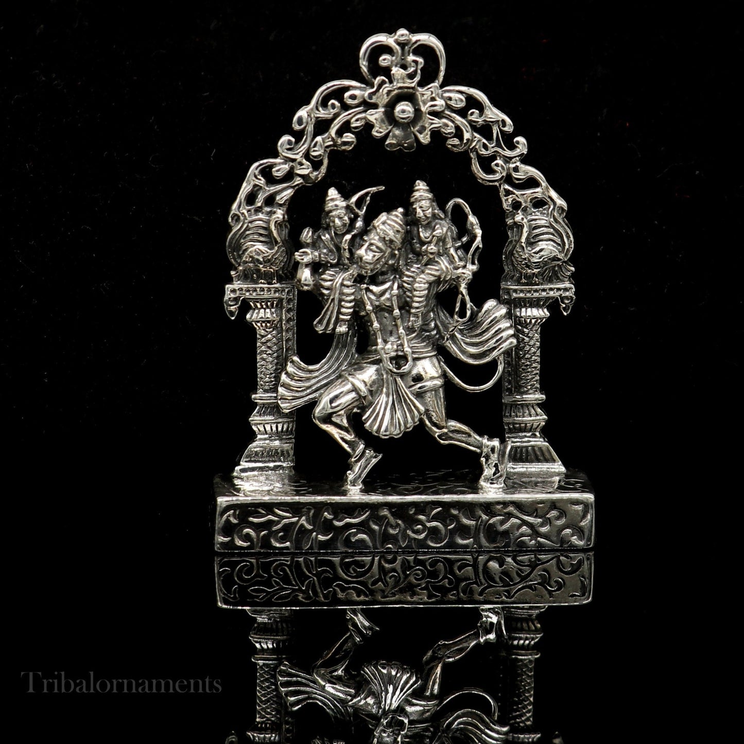 925 sterling silver handmade Divine Hindu god Hanuman with Rama and Laxman blessing Statue, amazing Divine figurine puja article art174 - TRIBAL ORNAMENTS