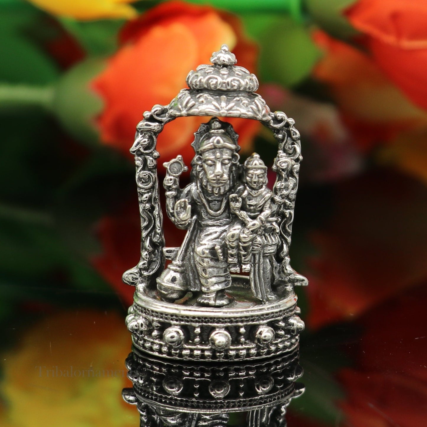 925 sterling silver handmade Narsinmha Narsingha statue or Murti with Prahalad, amazing Stunning diwal puja worshipping figurine art156 - TRIBAL ORNAMENTS