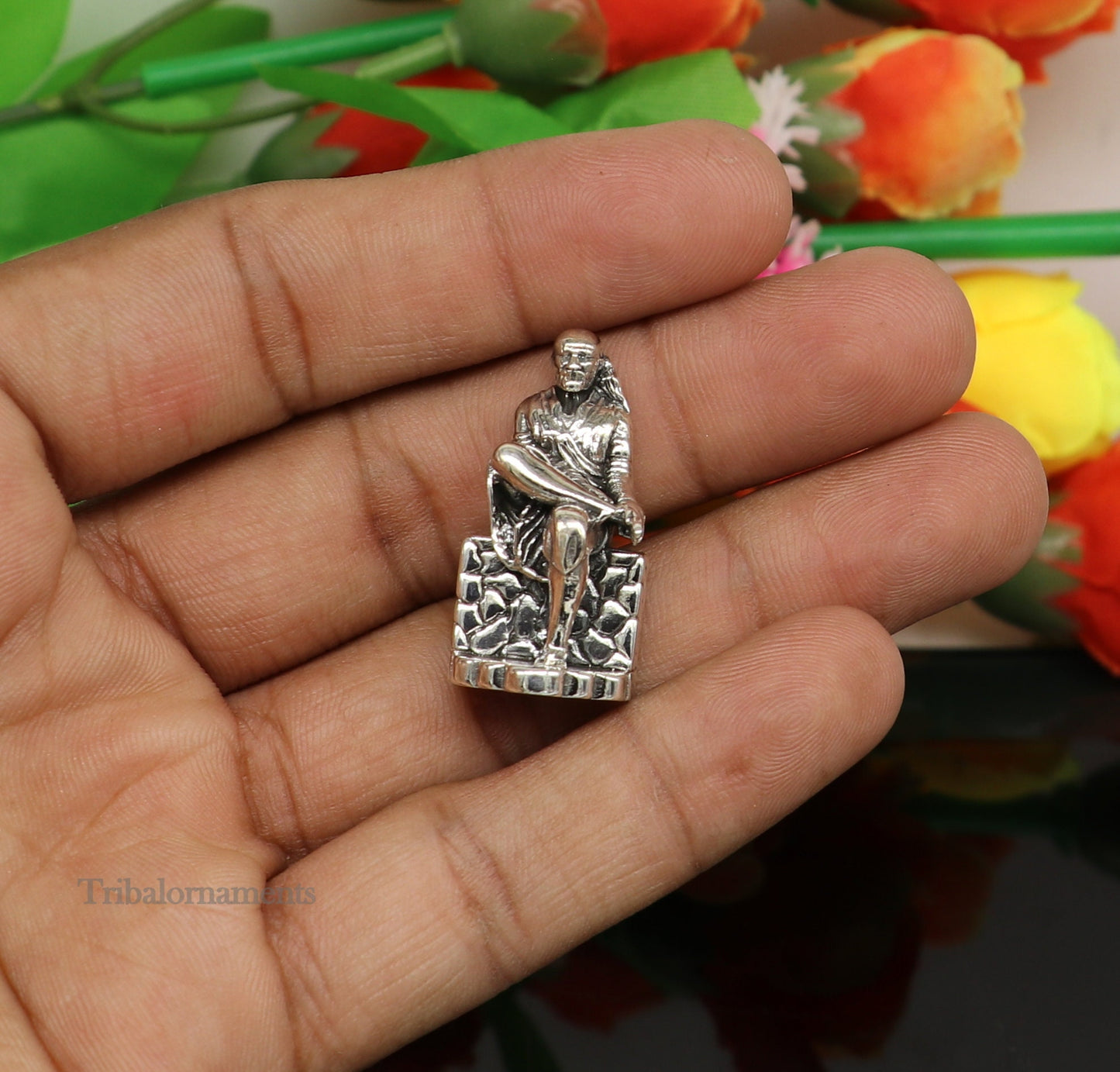 925 sterling silver handmade Divine Hindu idol deity Sai Baba statue murti divine Statue Sculpture figurine puja article gifting art155 - TRIBAL ORNAMENTS