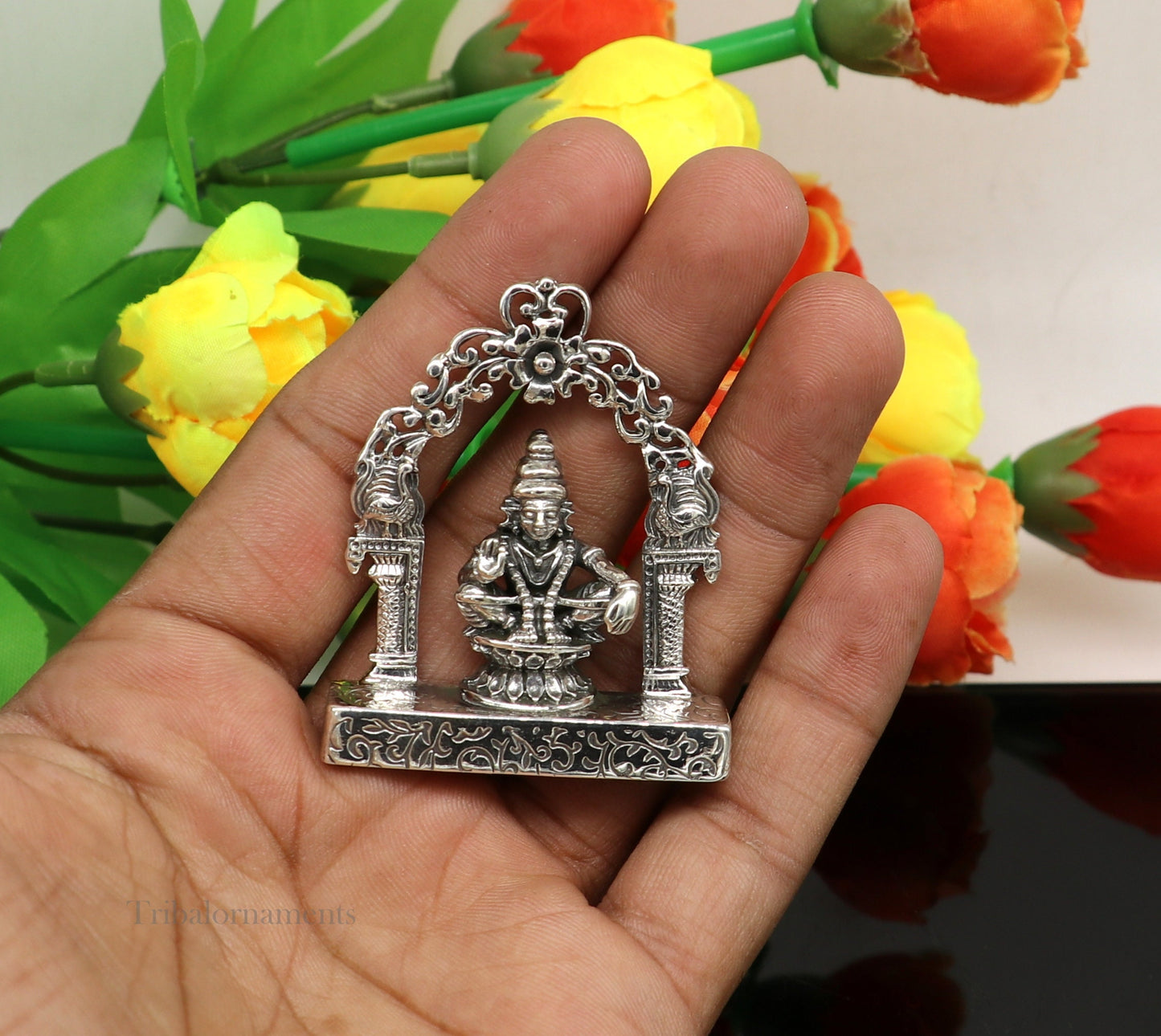 925 sterling silver handmade Divine Hindu idol Aayappa Sabarimala statue murti divine Statue Sculpture figurine puja article gifting art178 - TRIBAL ORNAMENTS