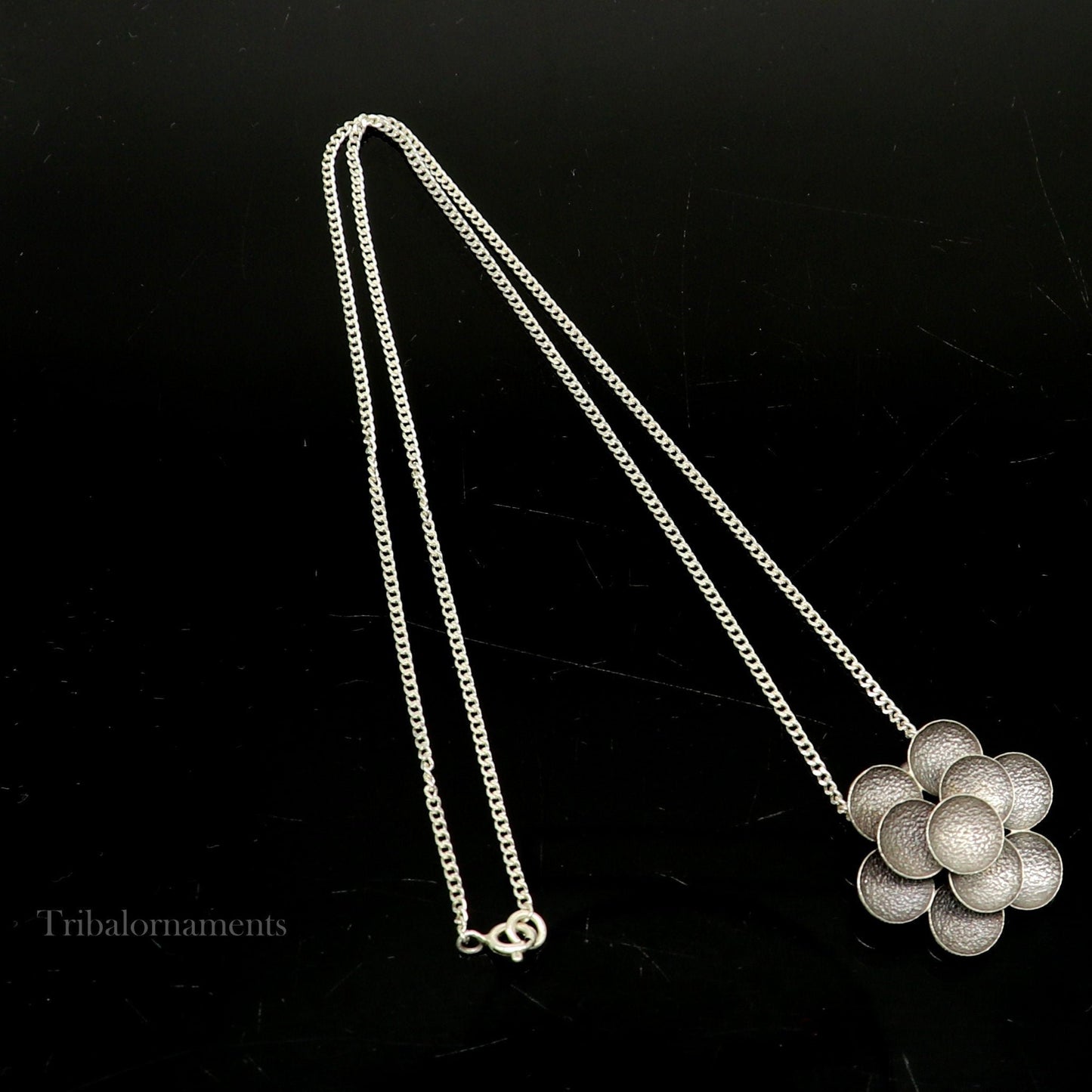 925 Sterling silver handmade vintage design pendant with chain necklace excellent tribal belly dance ethnic jewelry Rajasthan set266 - TRIBAL ORNAMENTS
