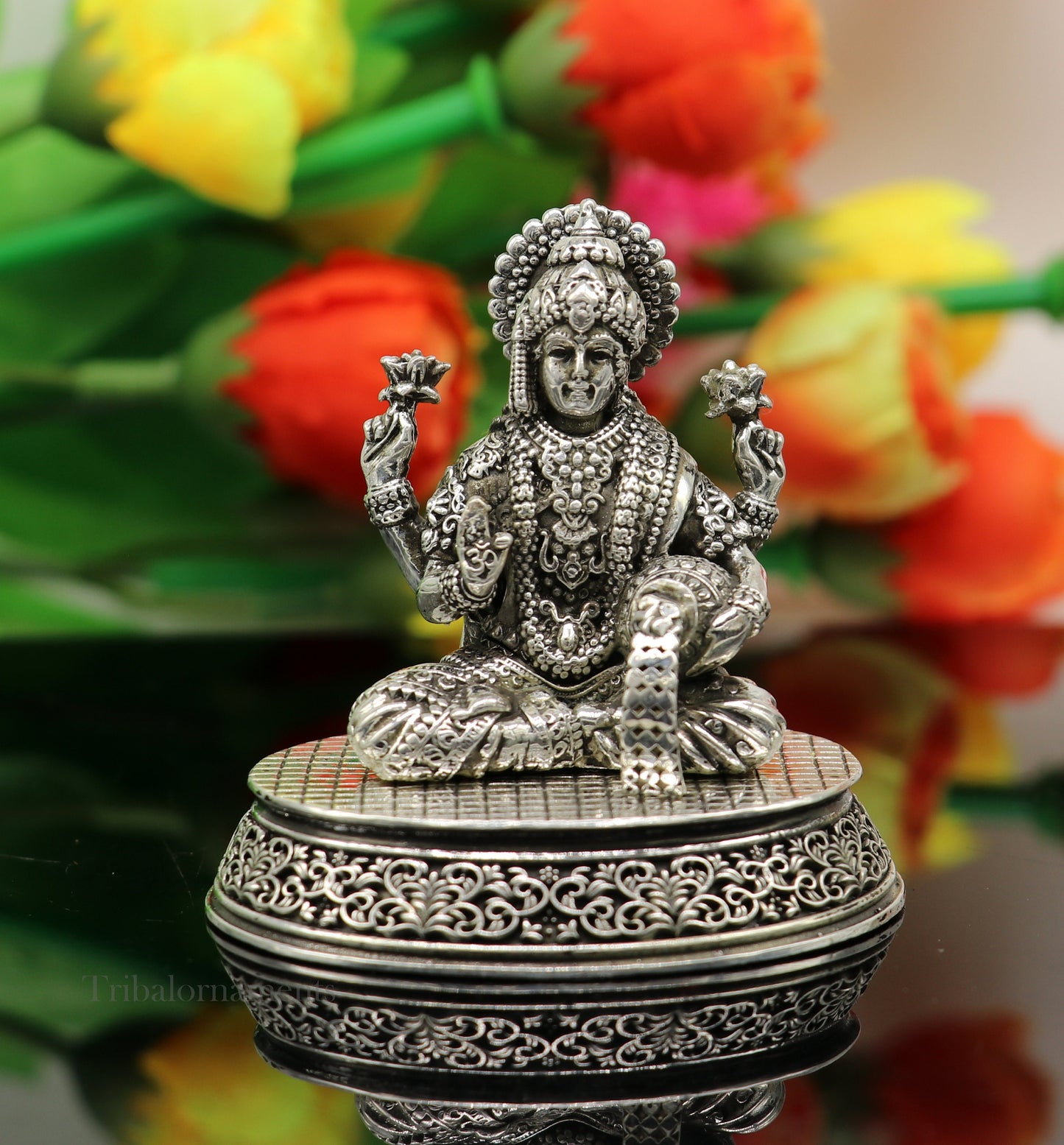 2.3" heights 925 Sterling silver handmade Hindu idols Laxmi, Ganesha and Saraswati statue, puja article figurine, best Diwali puja art - TRIBAL ORNAMENTS