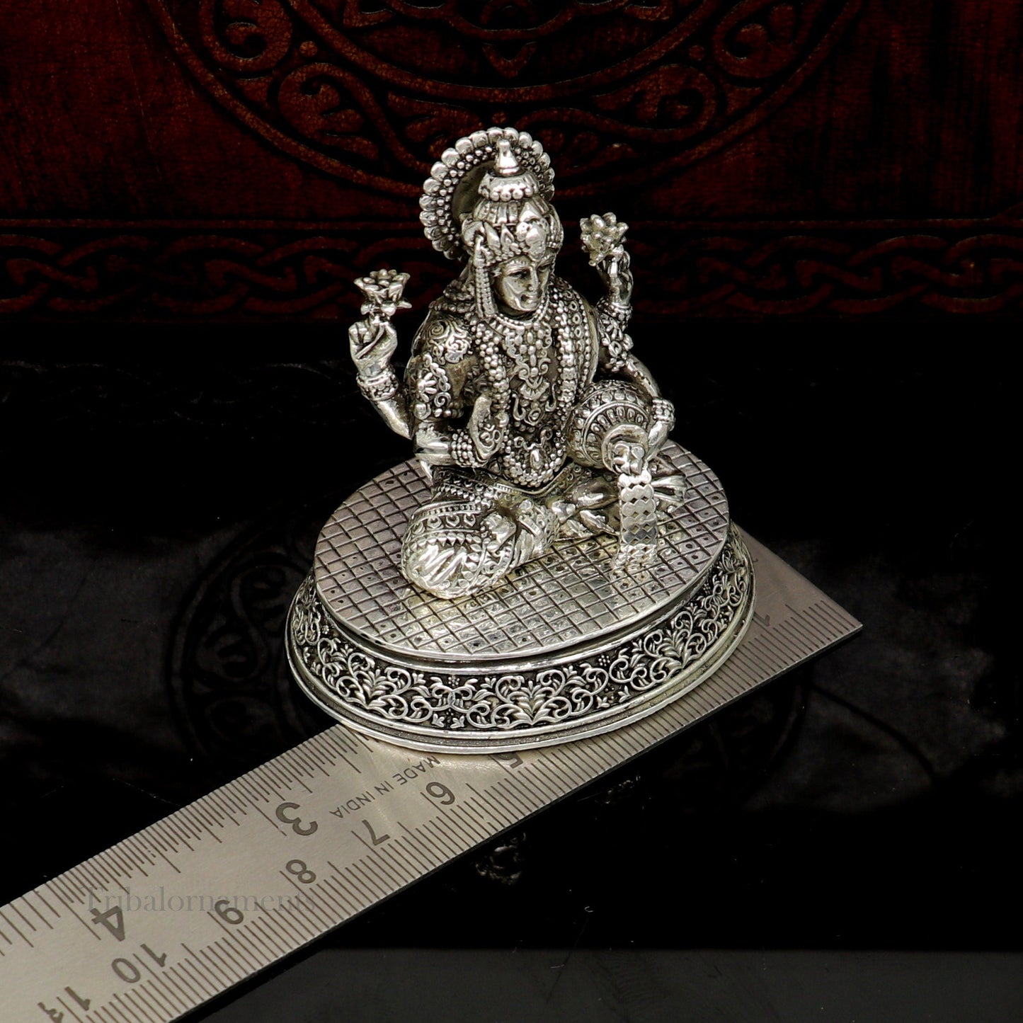 Pure 925 Sterling silver handmade Hindu Goddess Laxmi statue, puja article figurine, home décor Diwali puja articles gifting art220 - TRIBAL ORNAMENTS
