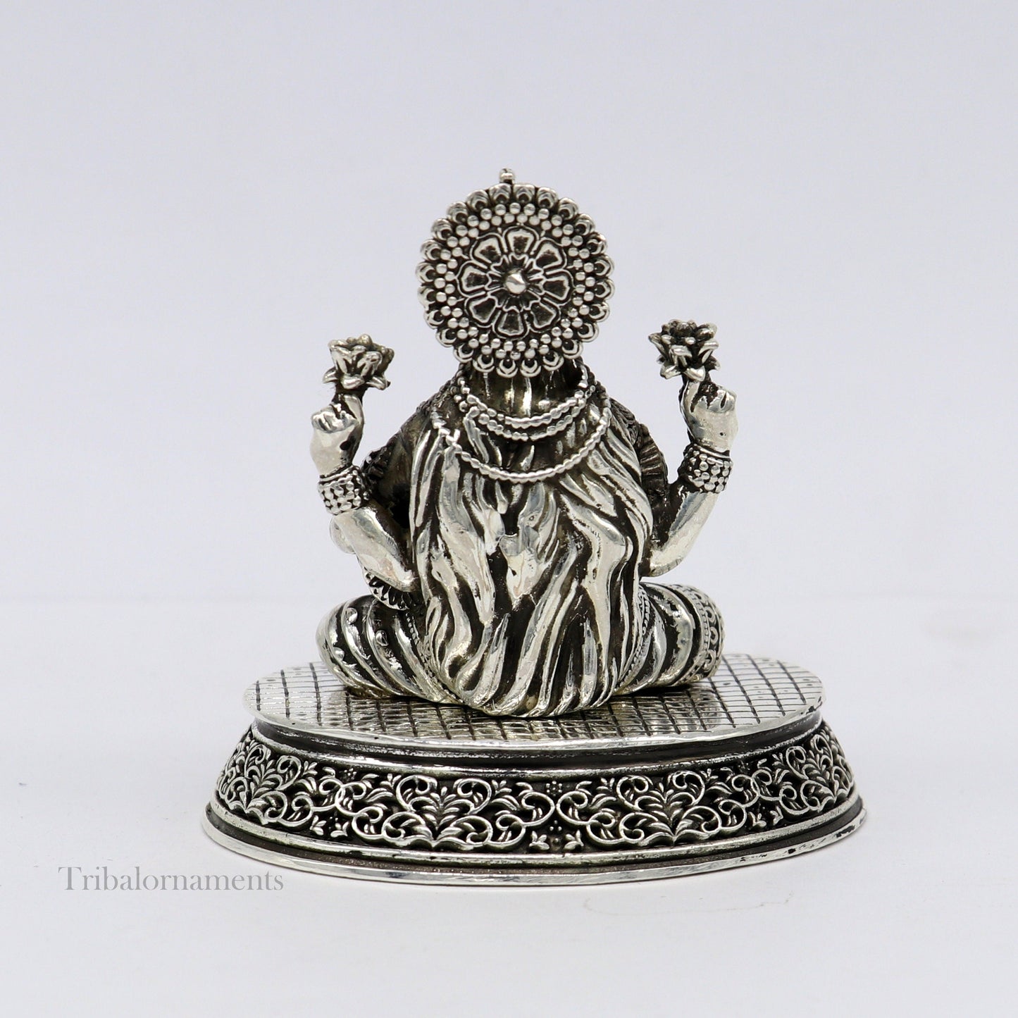 Pure 925 Sterling silver handmade Hindu Goddess Laxmi statue, puja article figurine, home décor Diwali puja articles gifting art220 - TRIBAL ORNAMENTS
