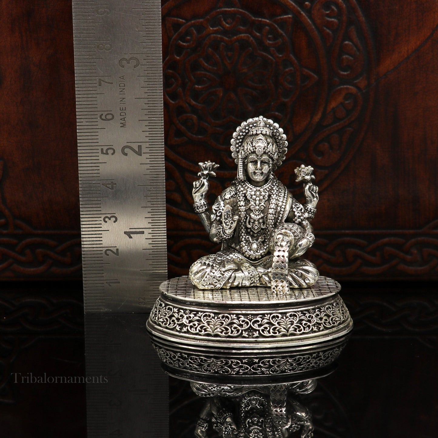 Pure 925 Sterling silver handmade Hindu Goddess Laxmi statue, puja article figurine, home décor Diwali puja articles gifting art220 - TRIBAL ORNAMENTS
