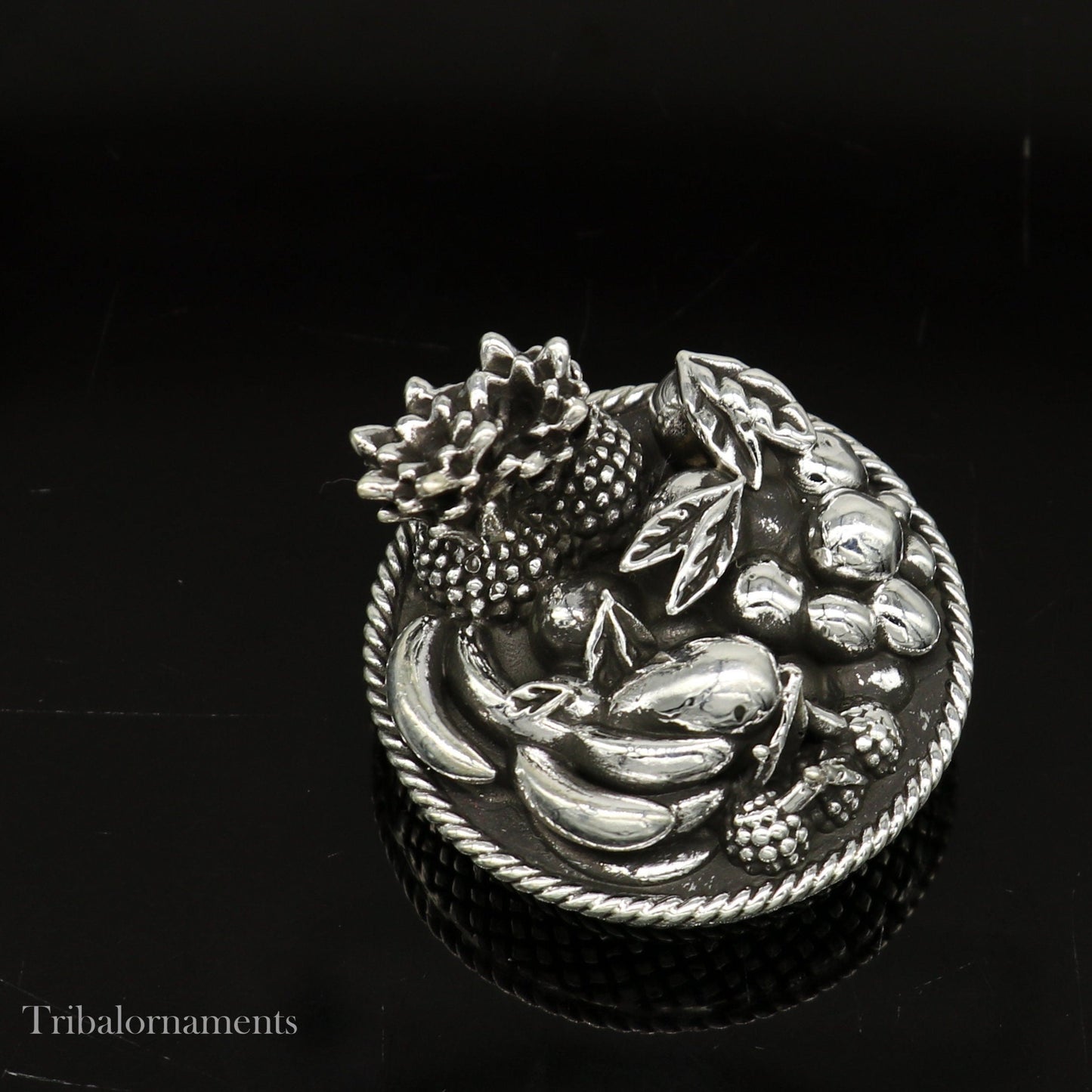 925 sterling silver handmade fabulous small mini fruit basket for puja or worshipping, solid Diwali puja article utensils gifting art su495 - TRIBAL ORNAMENTS