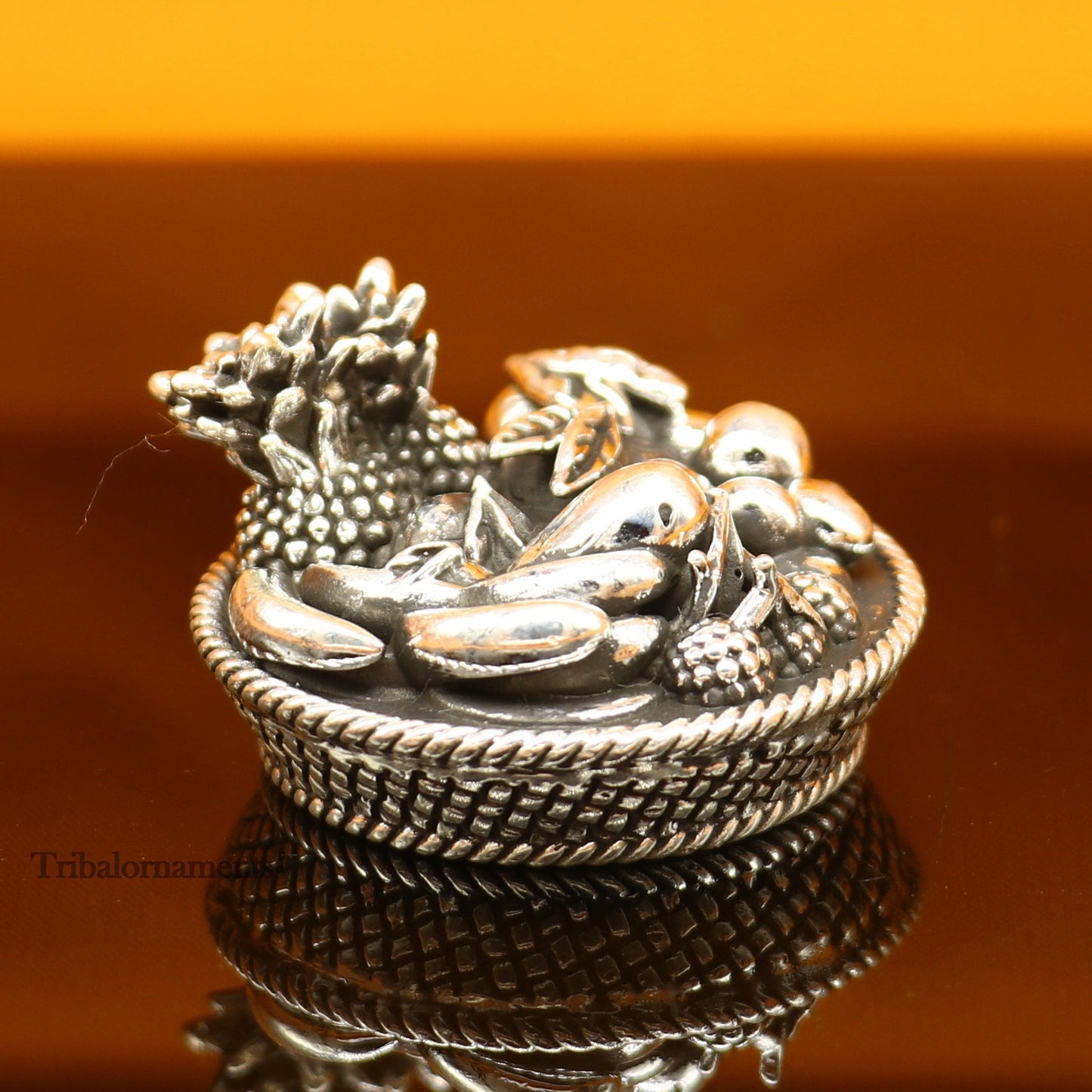 925 sterling silver handmade fabulous small mini fruit basket for puja or worshipping, solid Diwali puja article utensils gifting art su495 - TRIBAL ORNAMENTS