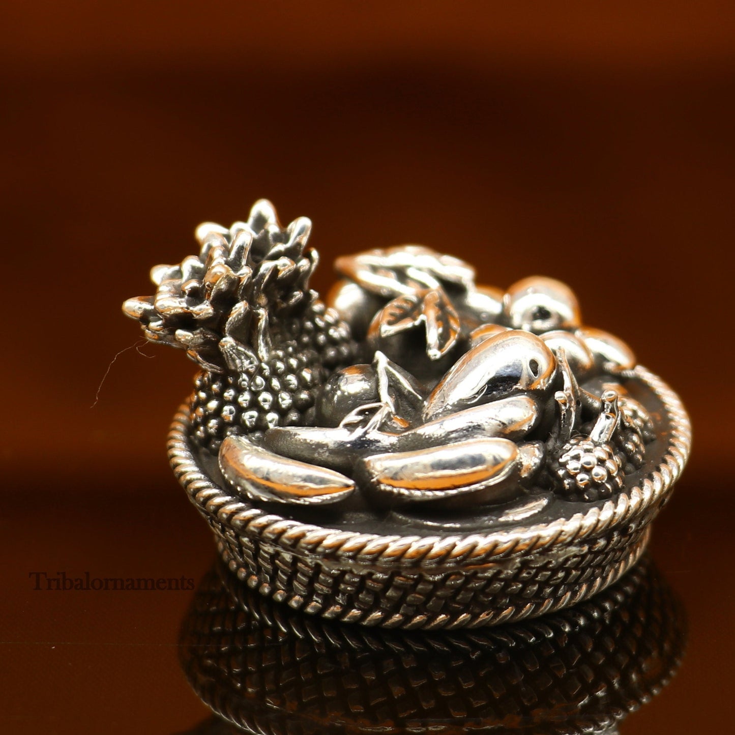 925 sterling silver handmade fabulous small mini fruit basket for puja or worshipping, solid Diwali puja article utensils gifting art su495 - TRIBAL ORNAMENTS