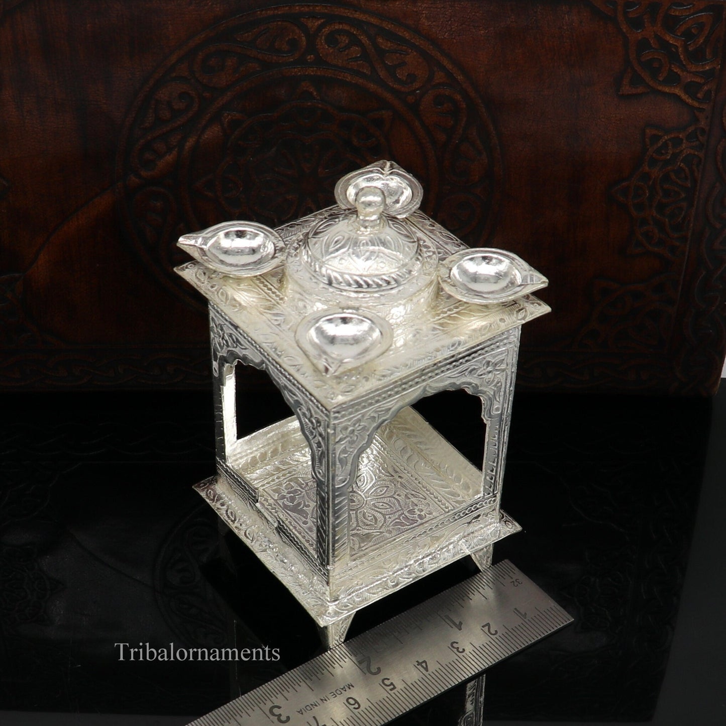 925 sterling silver handmade vintage antique design Hatri, best puja article with 5 lamp on it, best home temple decor utensils indiasu421 - TRIBAL ORNAMENTS