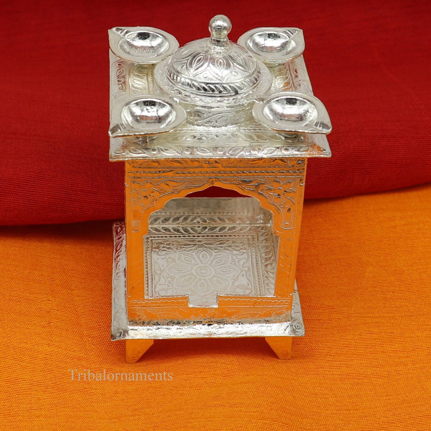 925 sterling silver handmade vintage antique design Hatri, best puja article with 5 lamp on it, best home temple decor utensils indiasu421 - TRIBAL ORNAMENTS