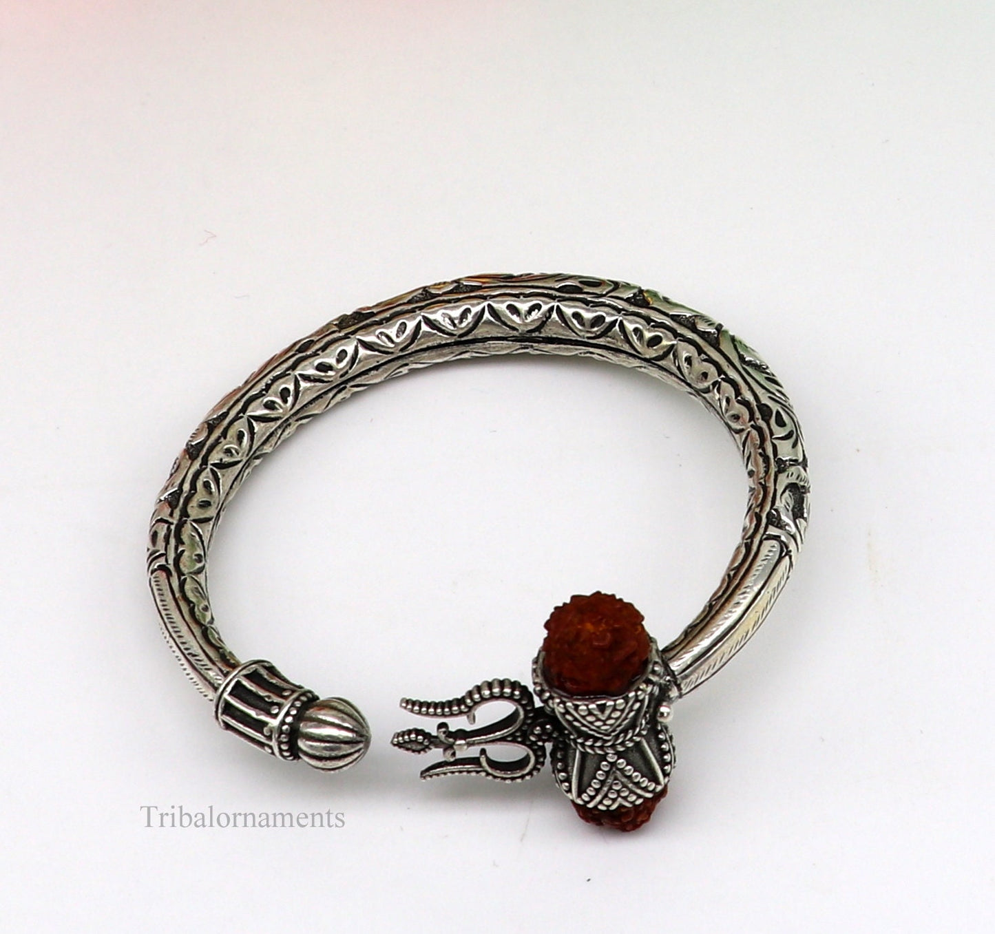925 sterling silver customized Shiva trident stunning bangle men's bracelet, excellent Nakshi work men's gifting jewelry from India nsk264 - TRIBAL ORNAMENTS