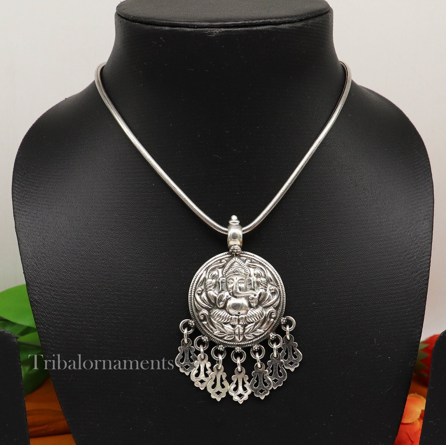 Lord Ganesha vintage style pendant handmade 925 sterling silver pendant with stunning hangings tribal jewelry pendant necklace india ssp835 - TRIBAL ORNAMENTS