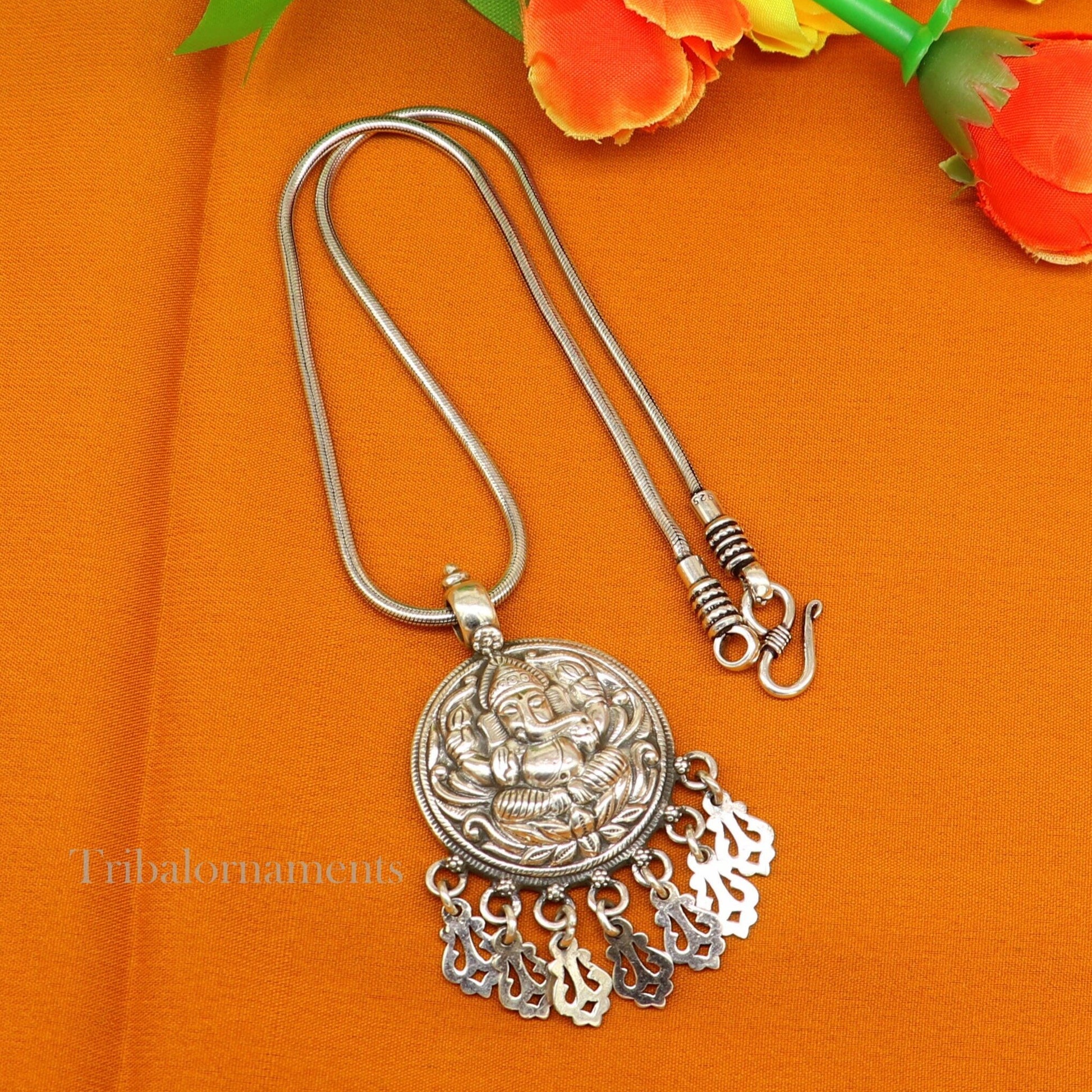 Lord Ganesha vintage style pendant handmade 925 sterling silver pendant with stunning hangings tribal jewelry pendant necklace india ssp835 - TRIBAL ORNAMENTS