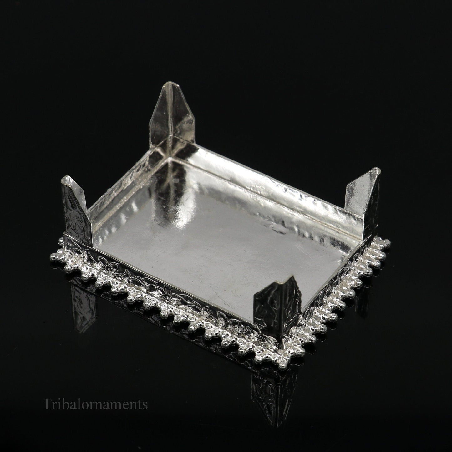 Vintage design Sterling silver handmade customize small rectangle shape table/bazot/chouki, excellent home puja utensils temple art su428 - TRIBAL ORNAMENTS