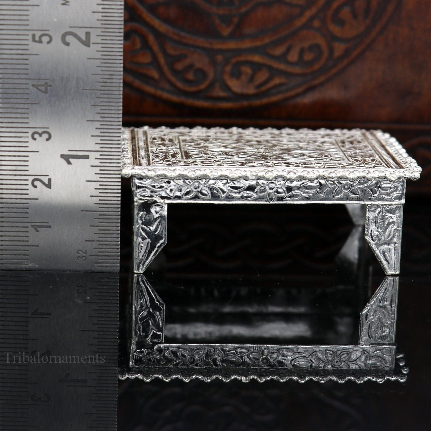 Vintage design Sterling silver handmade customize small rectangle shape table/bazot/chouki, excellent home puja utensils temple art su428 - TRIBAL ORNAMENTS