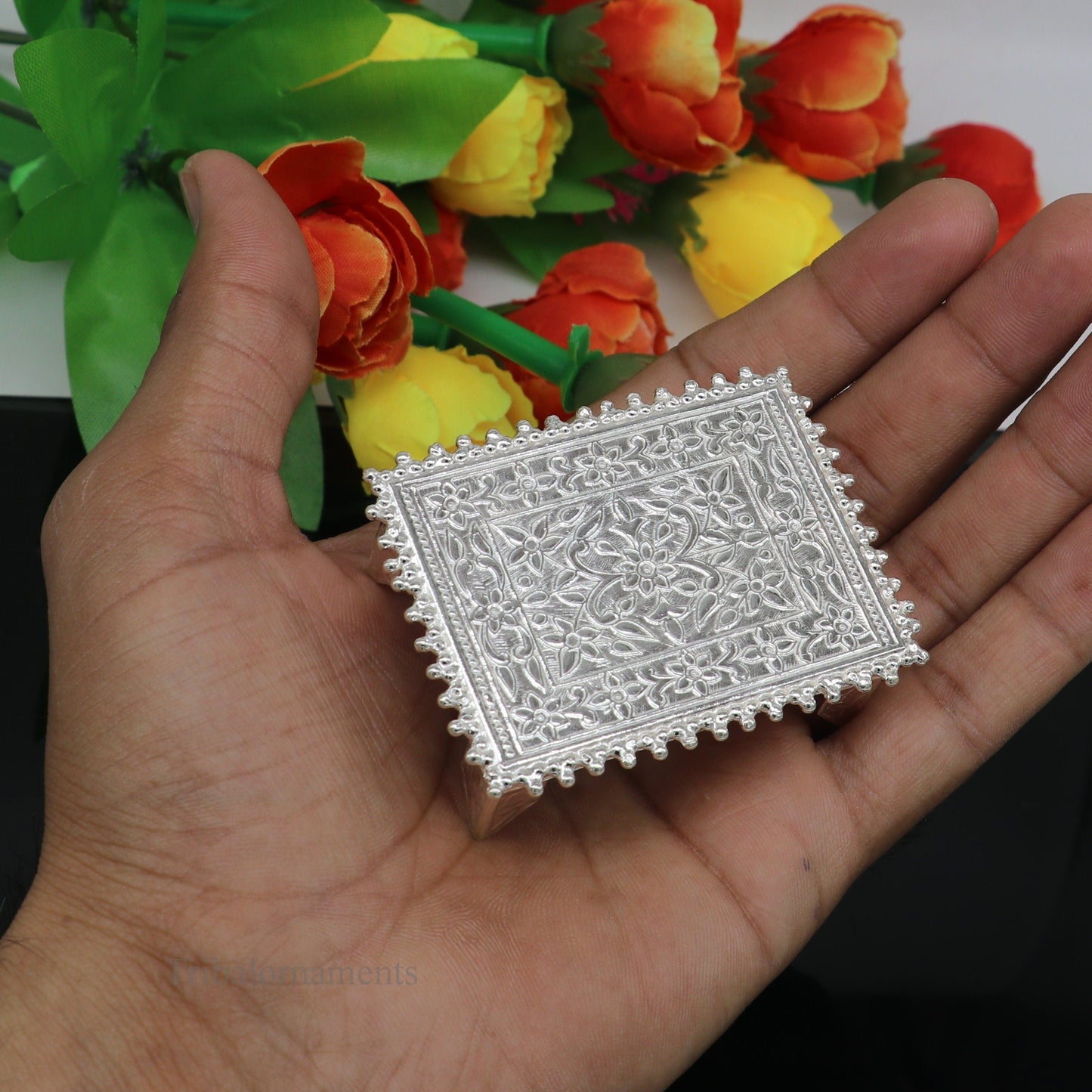 Vintage design Sterling silver handmade customize small rectangle shape table/bazot/chouki, excellent home puja utensils temple art su428 - TRIBAL ORNAMENTS