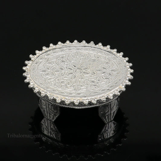 Vintage design Sterling silver handmade customize small Oval shape table/bazot/chouki, excellent home puja utensils temple art su432 - TRIBAL ORNAMENTS