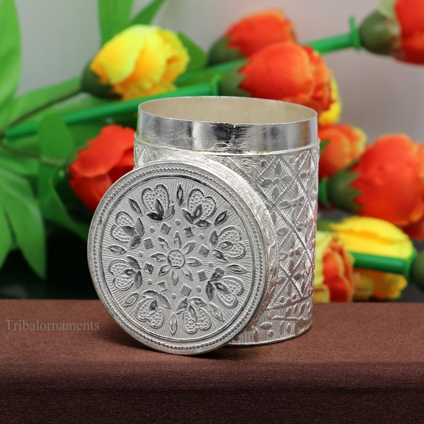 5.5 cm 925 solid silver utensils vintage style trinket box, container/casket box bridal floral work box, jewelry box silver utensils stb203 - TRIBAL ORNAMENTS