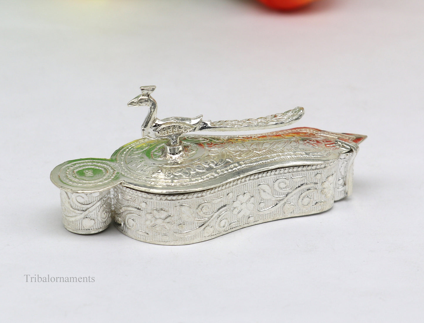 925 sterling silver handmade fabulous unique design peacock trinket box, brides gift, casket box silver article, silver utensils stb162 - TRIBAL ORNAMENTS