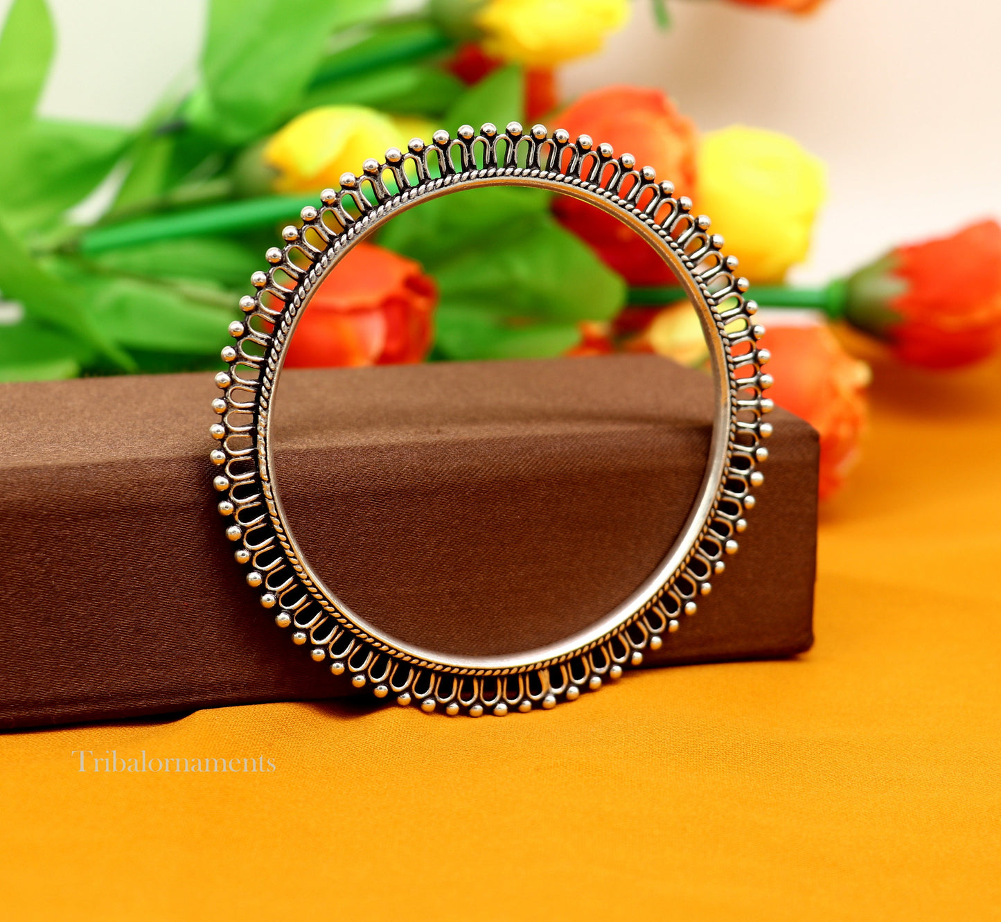 92.5 sterling silver handmade gorgeous bangle bracelet with tiny silver beads gorgeous charm bracelet kada for women ethnic jewelry nba202 - TRIBAL ORNAMENTS