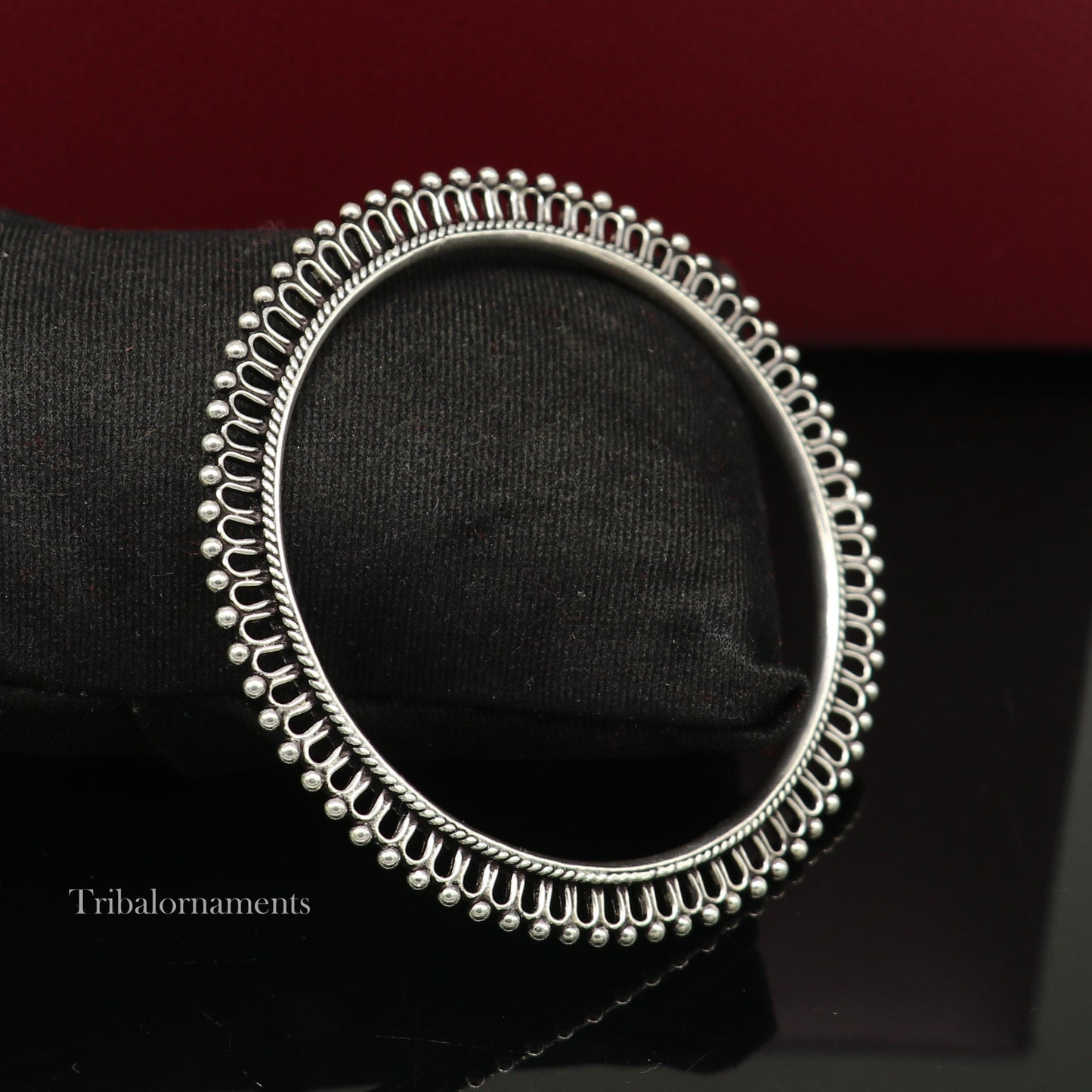 92.5 sterling silver handmade gorgeous bangle bracelet with tiny silver beads gorgeous charm bracelet kada for women ethnic jewelry nba202 - TRIBAL ORNAMENTS