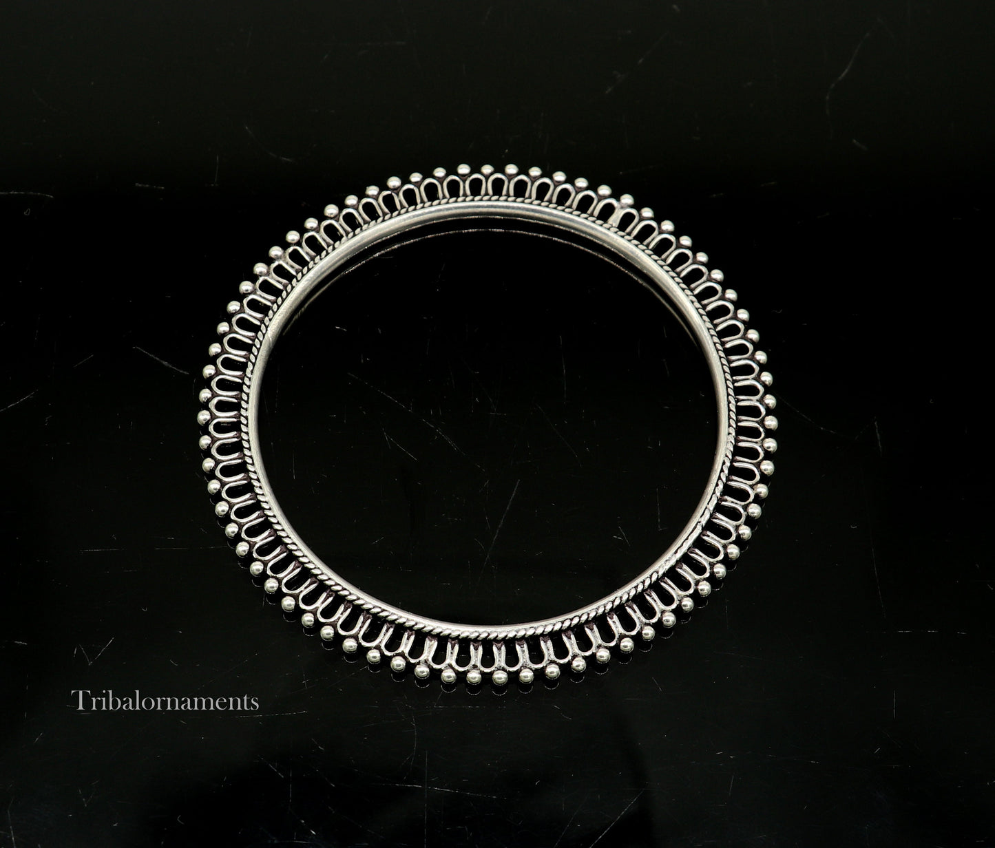 92.5 sterling silver handmade gorgeous bangle bracelet with tiny silver beads gorgeous charm bracelet kada for women ethnic jewelry nba202 - TRIBAL ORNAMENTS