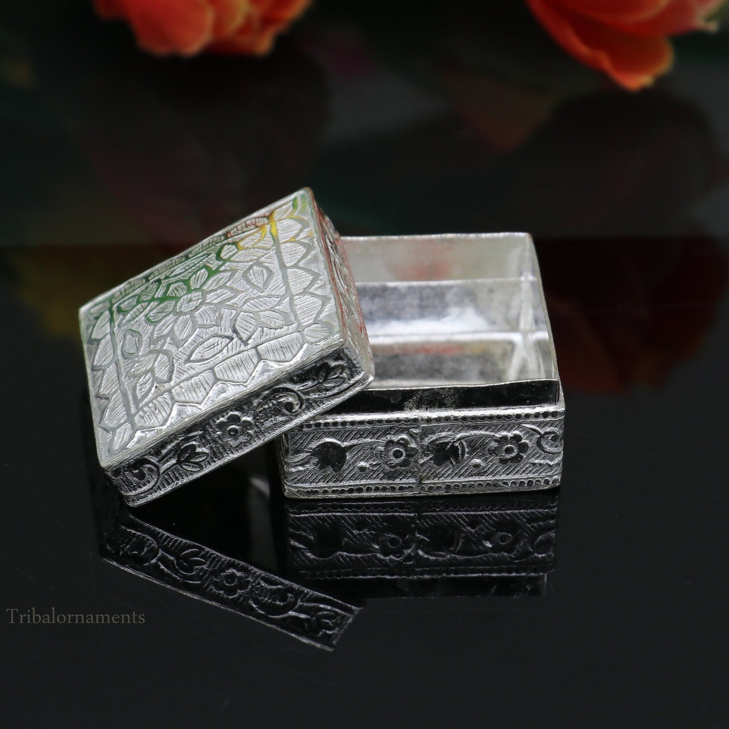 925 sterling silver trinket box, kajal box/casket box bridal square eyeliner box collection, container box, eyeliner box gifting art stb189 - TRIBAL ORNAMENTS