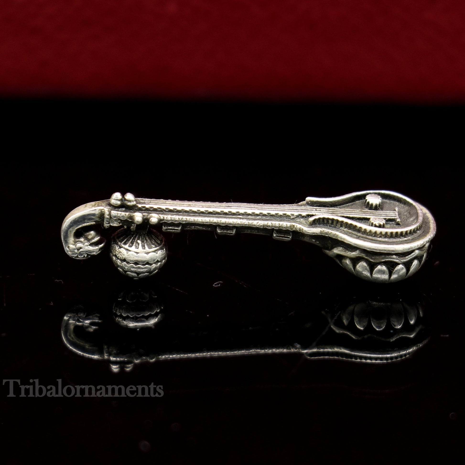 Small Saraswati Veena, 925 sterling silver musical instrument Veena for Goddess Sharda, best gifting puja article for Hindu temple su514 - TRIBAL ORNAMENTS