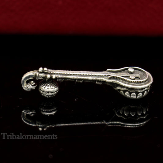 Small Saraswati Veena, 925 sterling silver musical instrument Veena for Goddess Sharda, best gifting puja article for Hindu temple su514 - TRIBAL ORNAMENTS