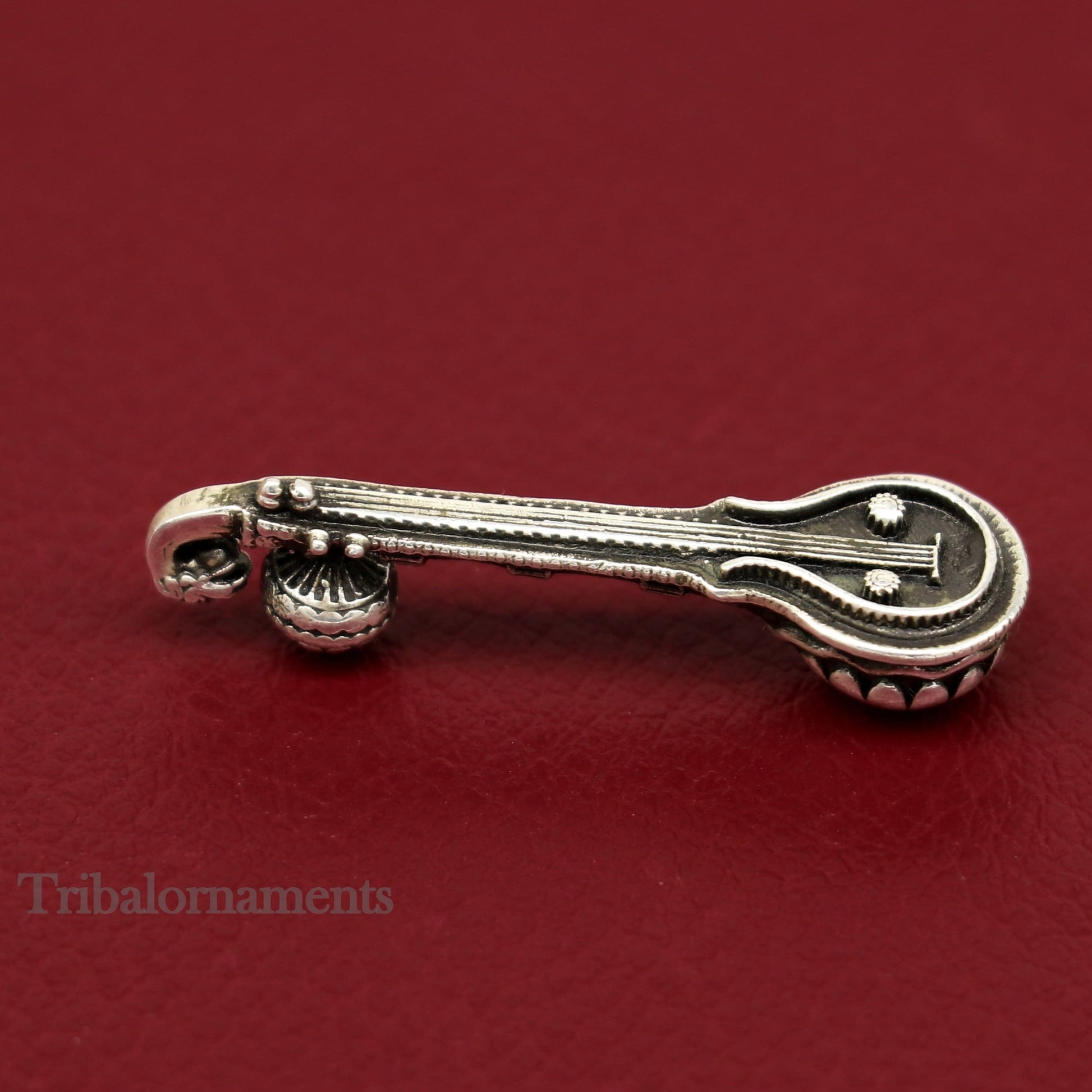 Small Saraswati Veena, 925 sterling silver musical instrument Veena for Goddess Sharda, best gifting puja article for Hindu temple su514 - TRIBAL ORNAMENTS