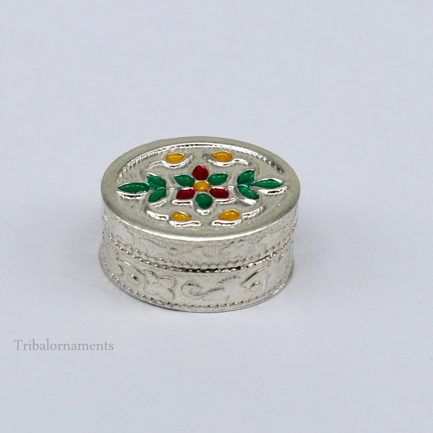 925 sterling silver trinket box, kajal box/casket box bridal oval shape box collection, container box, eyeliner box gifting art stb166 - TRIBAL ORNAMENTS