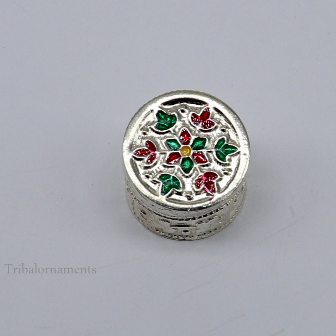 925 sterling silver trinket box, kajal box/casket box bridal round shape box collection, container box, eyeliner box gifting art stb176 - TRIBAL ORNAMENTS