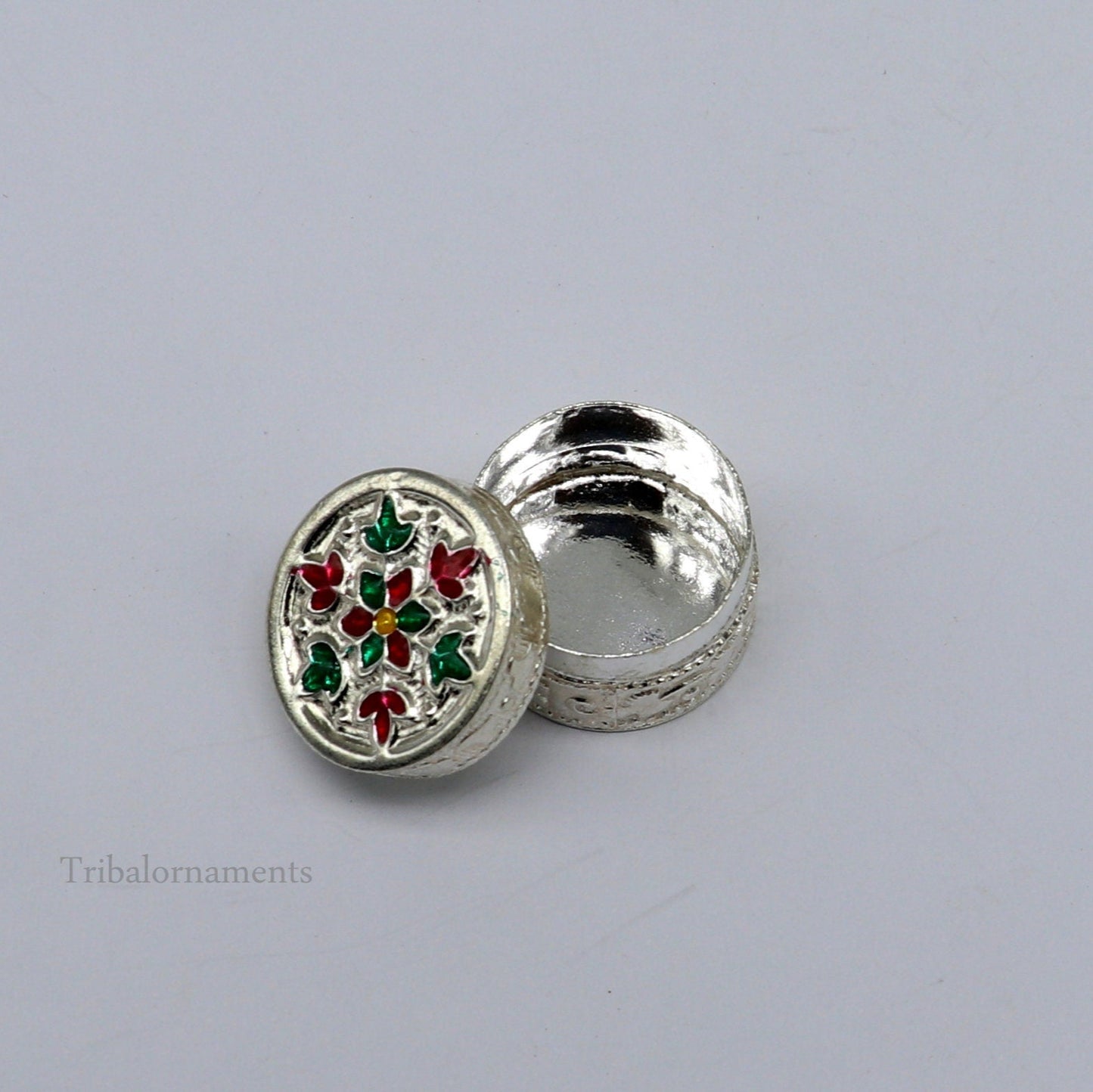 925 sterling silver trinket box, kajal box/casket box bridal round shape box collection, container box, eyeliner box gifting art stb176 - TRIBAL ORNAMENTS
