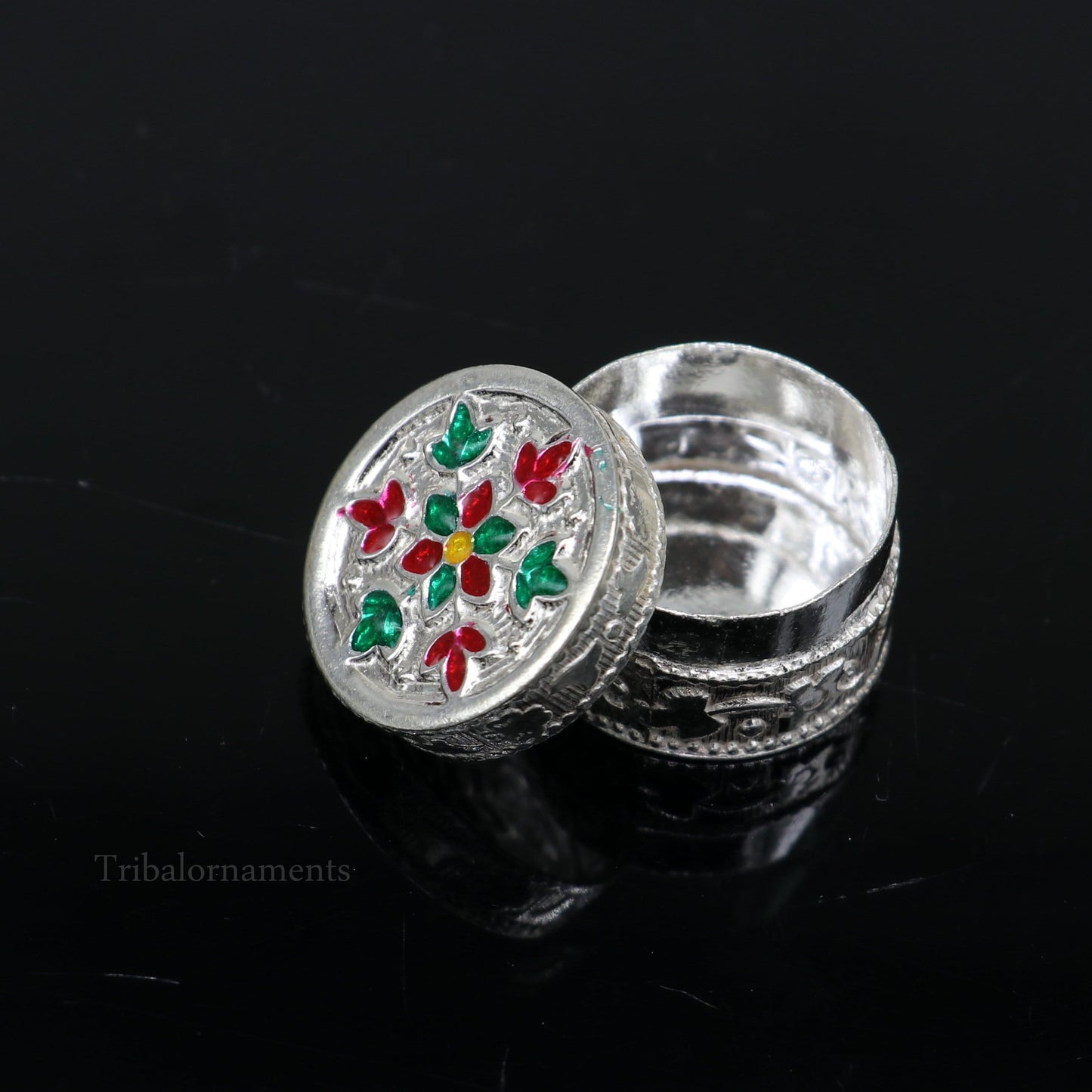 925 sterling silver trinket box, kajal box/casket box bridal round shape box collection, container box, eyeliner box gifting art stb176 - TRIBAL ORNAMENTS