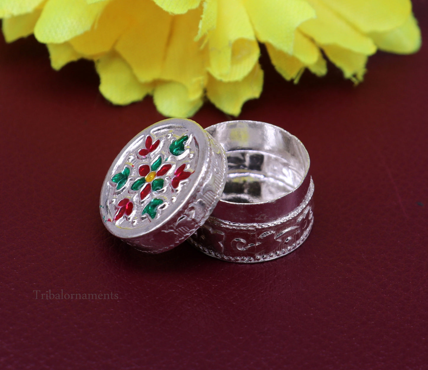925 sterling silver trinket box, kajal box/casket box bridal round shape box collection, container box, eyeliner box gifting art stb176 - TRIBAL ORNAMENTS