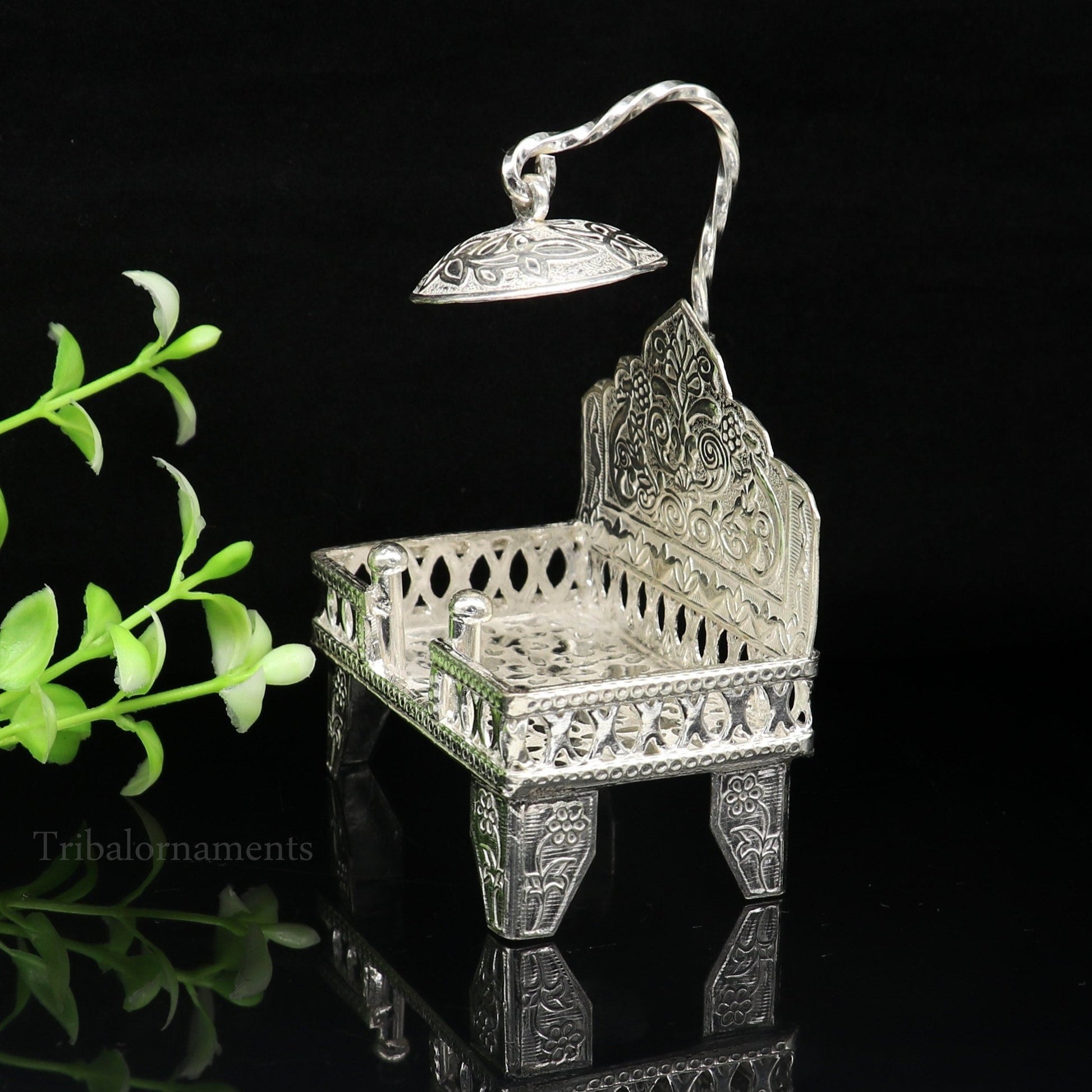 925 pure sterling silver handcrafted small singhasan, idol krishna Bal Gopala throne, god statue's stand chair, temple puja article su454 - TRIBAL ORNAMENTS