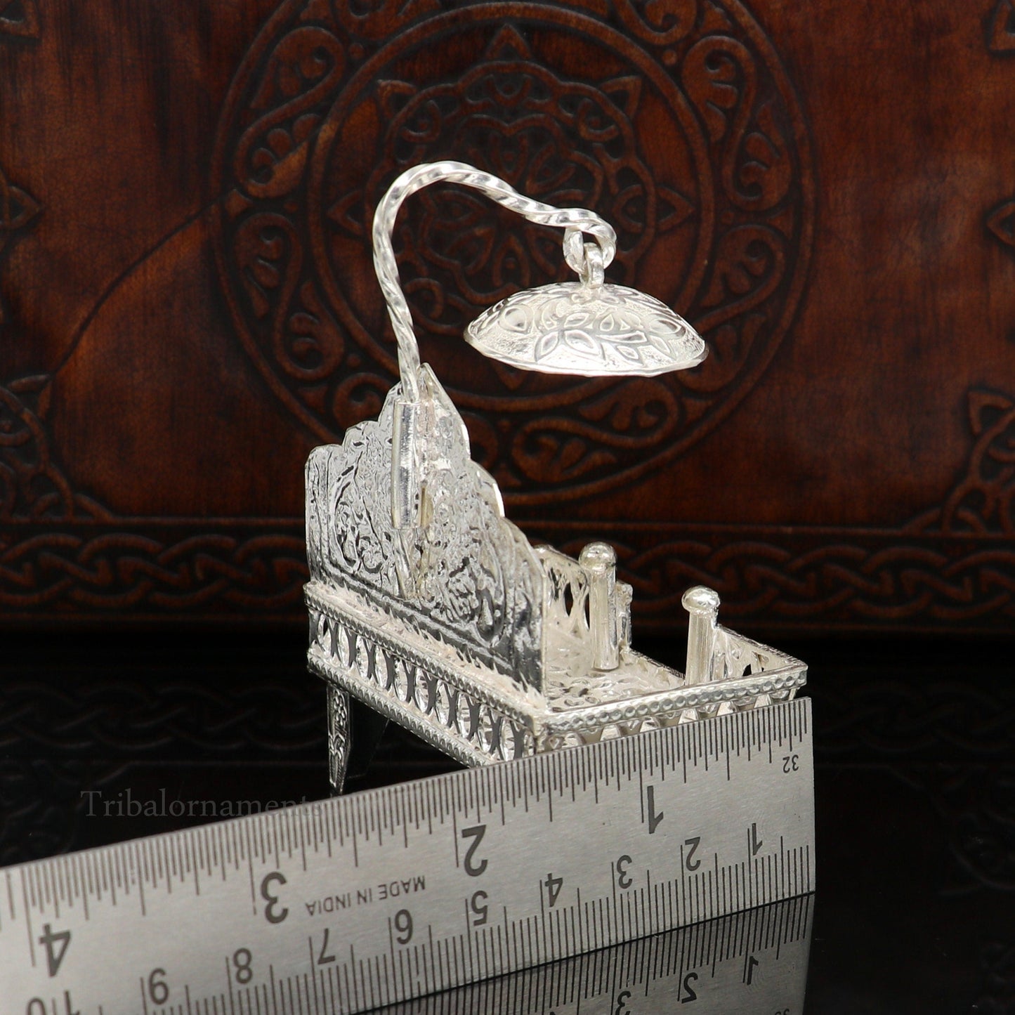 925 pure sterling silver handcrafted small singhasan, idol krishna Bal Gopala throne, god statue's stand chair, temple puja article su454 - TRIBAL ORNAMENTS