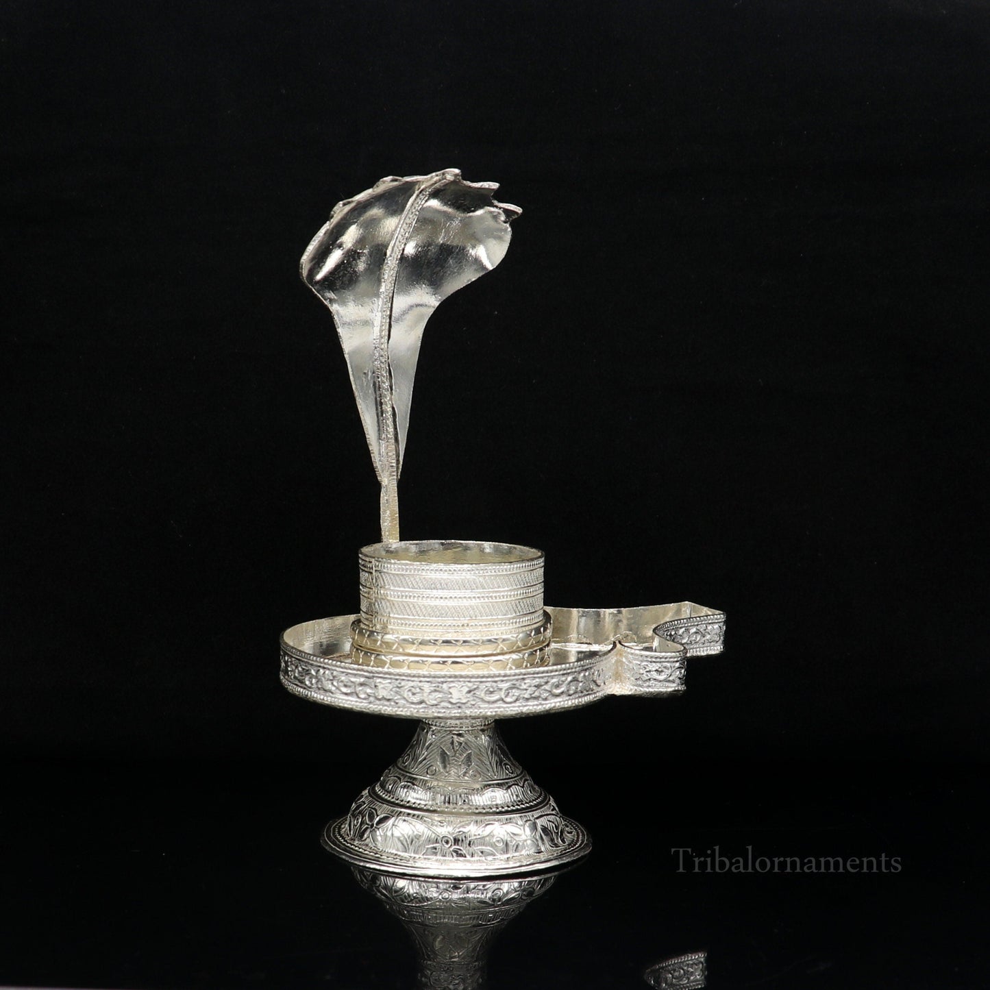 925 fine solid sterling silver lord shiva lingam stand/jalheri, use for put/hold shiva lingam in home temple, awesome handmade article su455 - TRIBAL ORNAMENTS