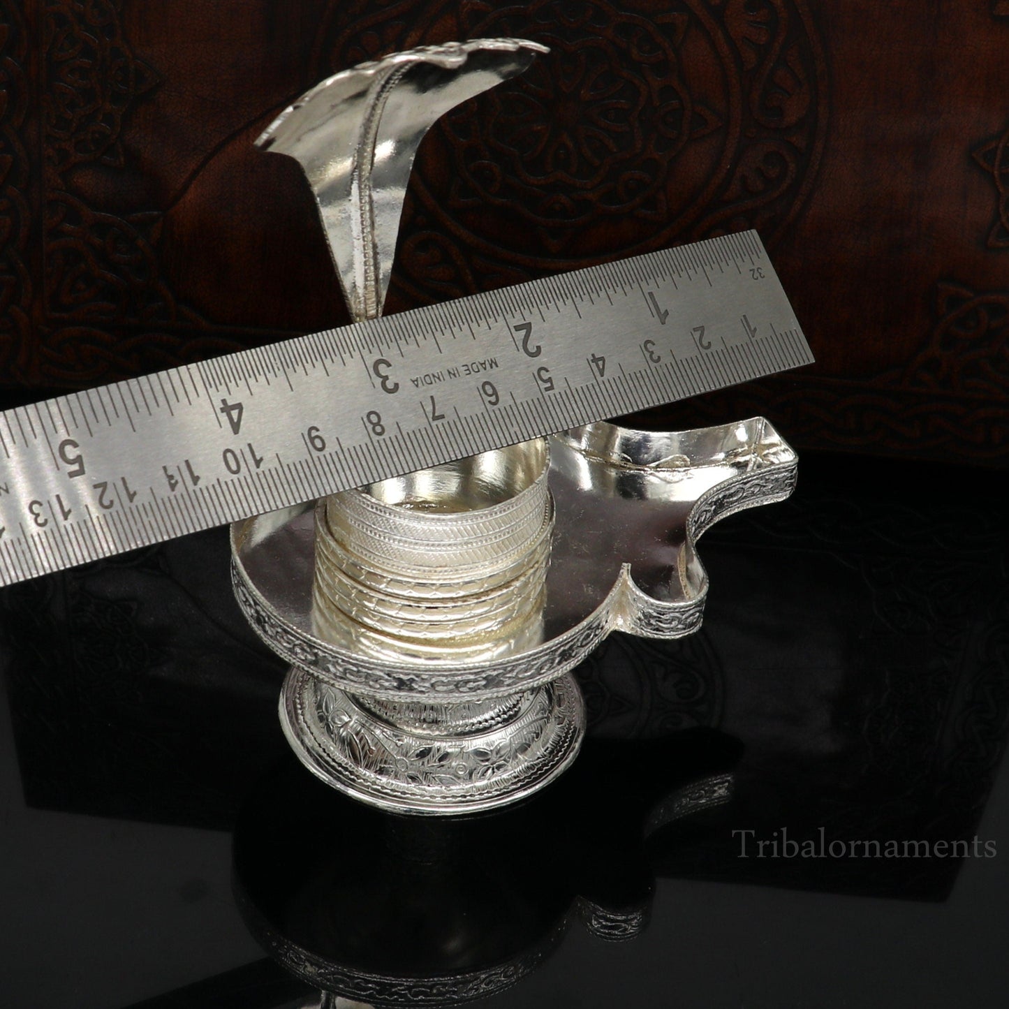 925 fine solid sterling silver lord shiva lingam stand/jalheri, use for put/hold shiva lingam in home temple, awesome handmade article su455 - TRIBAL ORNAMENTS