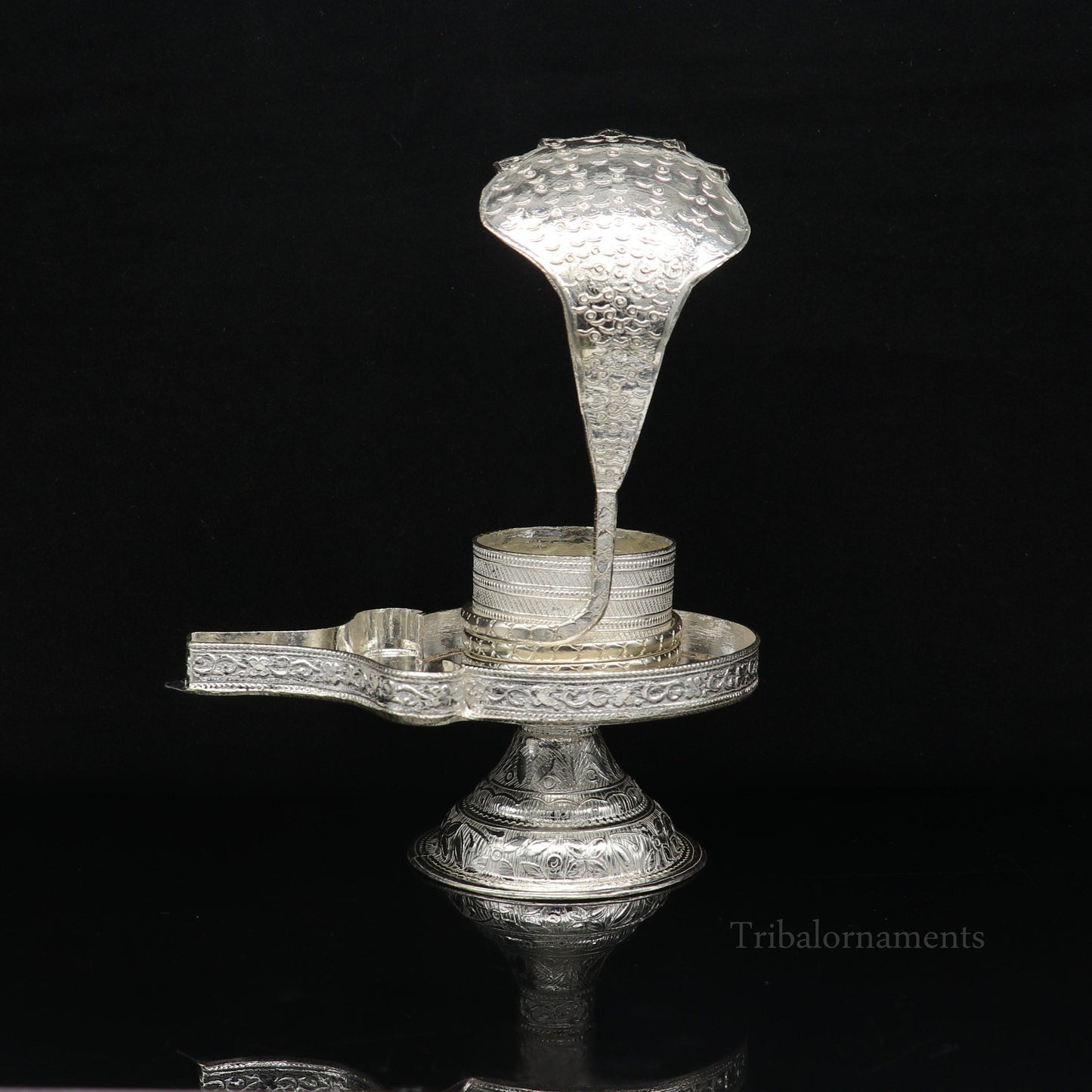 925 fine solid sterling silver lord shiva lingam stand/jalheri, use for put/hold shiva lingam in home temple, awesome handmade article su455 - TRIBAL ORNAMENTS