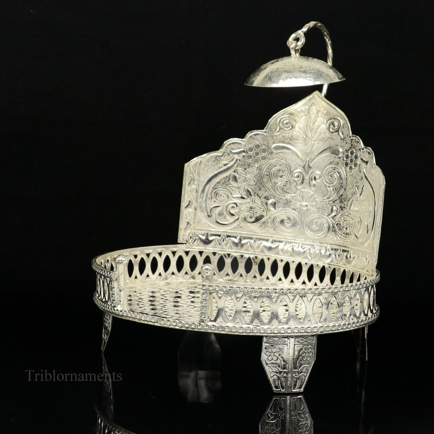 925 pure sterling silver handcrafted small singhasan, idol krishna , Ganesha throne, god statue's stand chair, temple puja article su471 - TRIBAL ORNAMENTS